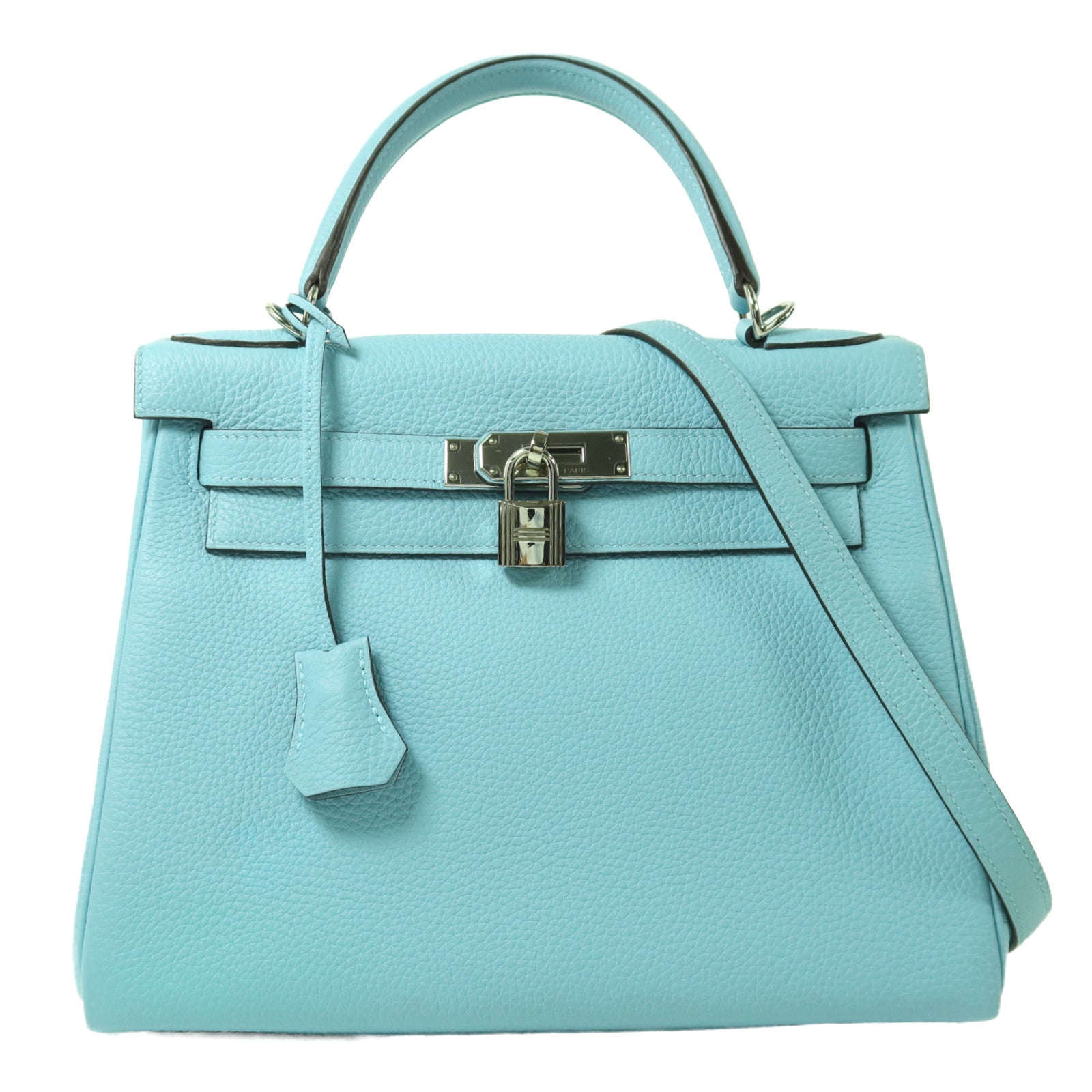 HERMES Togo皮革Kelly 28銀扣手挽肩背兩用袋Bleu Atoll