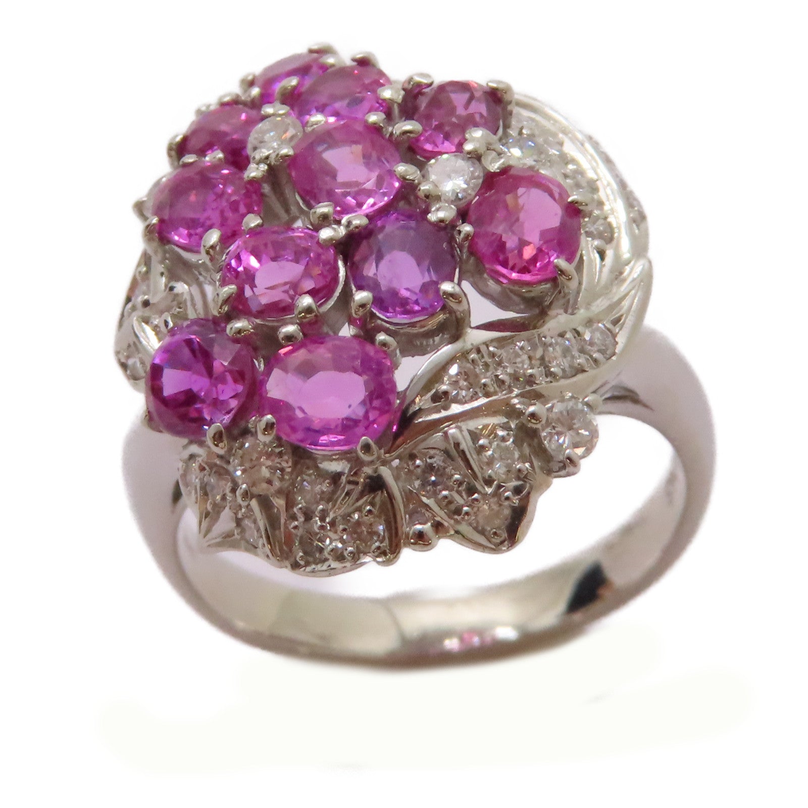 JEWELRY 【激減優惠】PT900鉑金/2.88ct粉紅藍寶石/0.43ct鑚石Pink Sapphire Ring戒指US#6.5