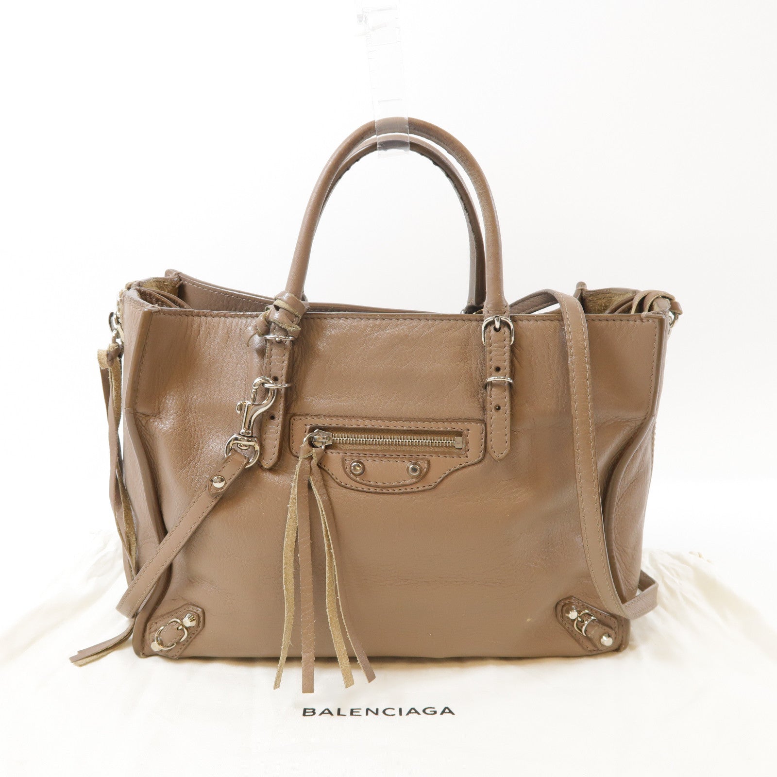 BALENCIAGA 【激減優惠】羊皮皮革Mini Papier銀扣手挽肩背兩用袋啡色