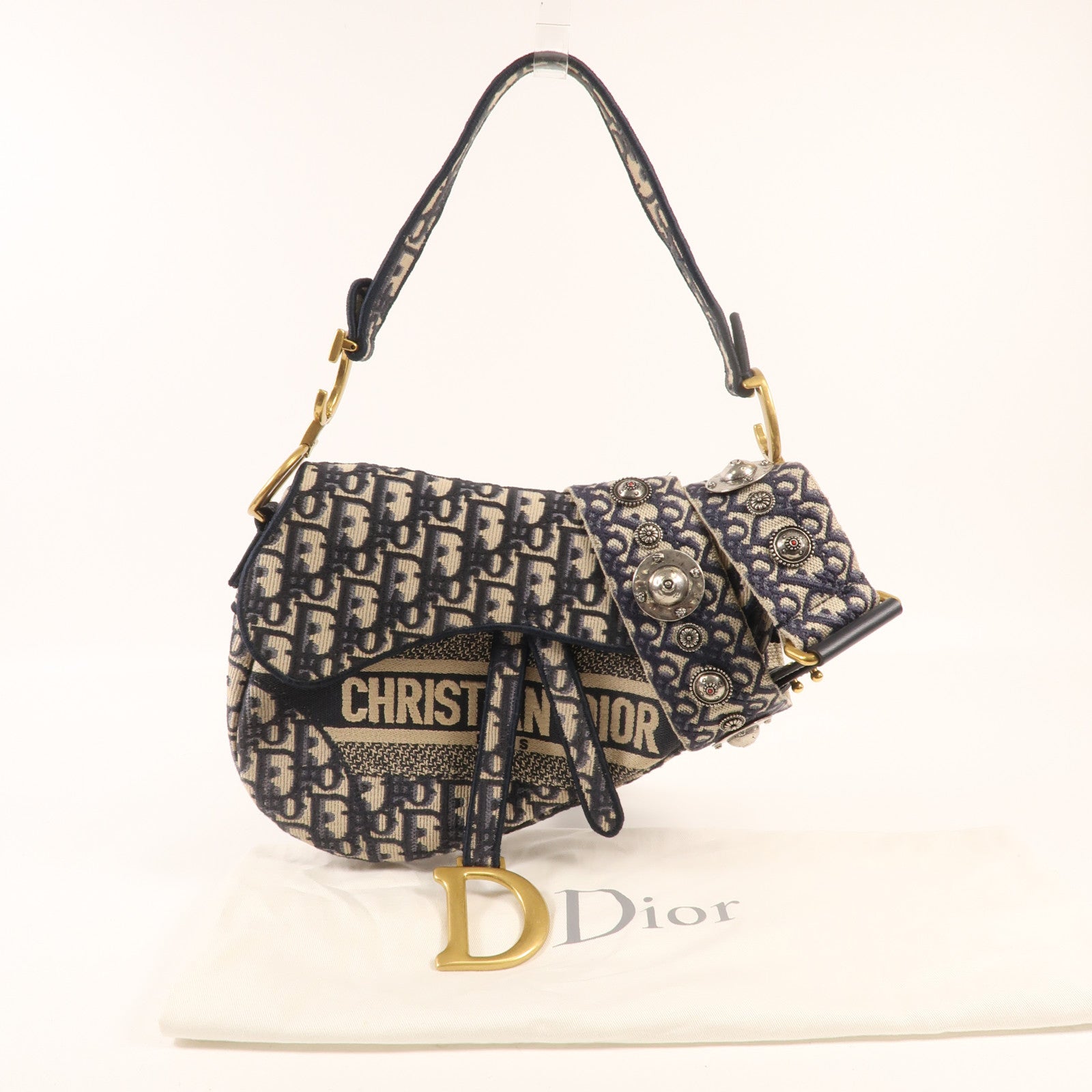 Dior 帆布Saddle金扣手挽肩背兩用袋