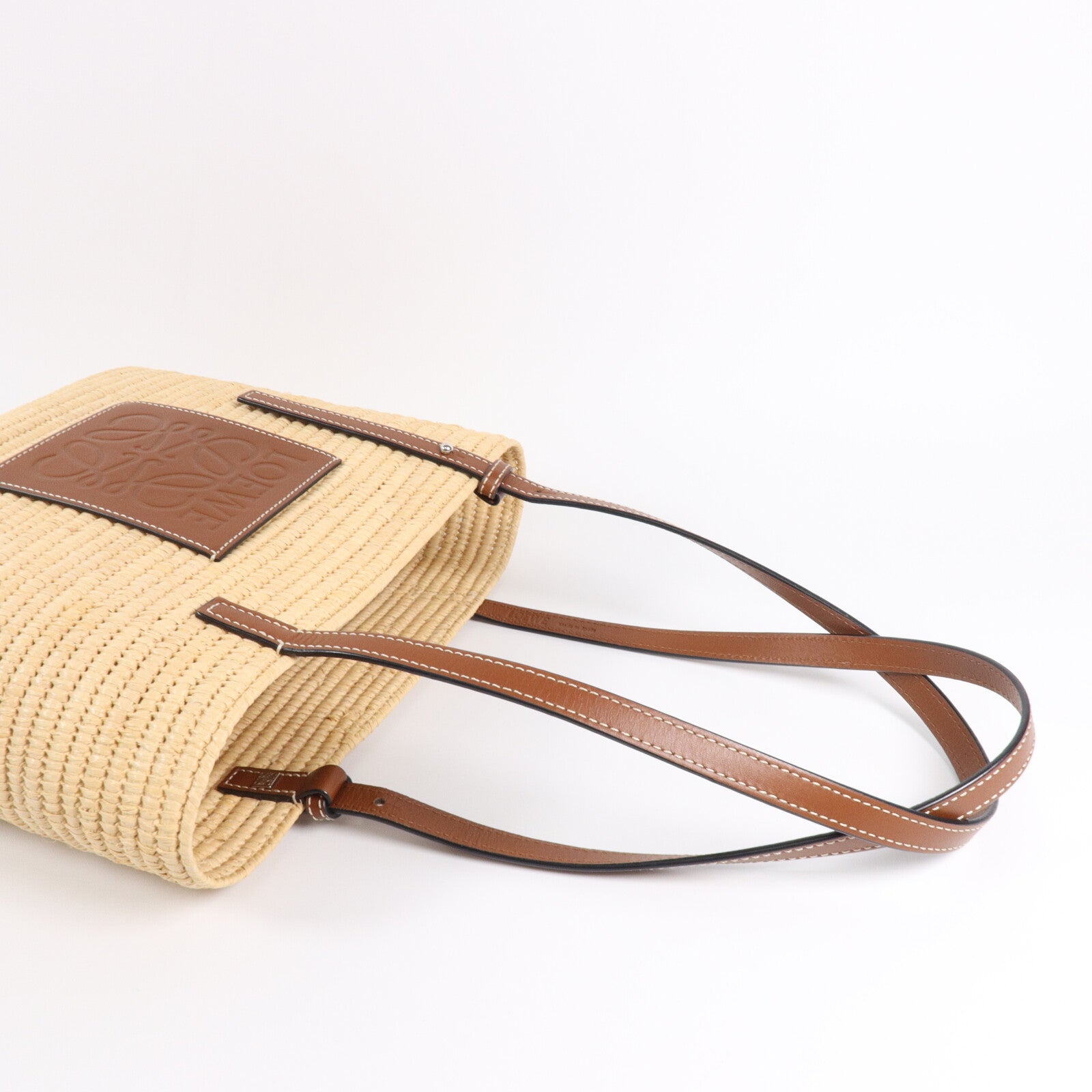 LOEWE 酒椰/皮革Raffia Small Square Basket肩背袋