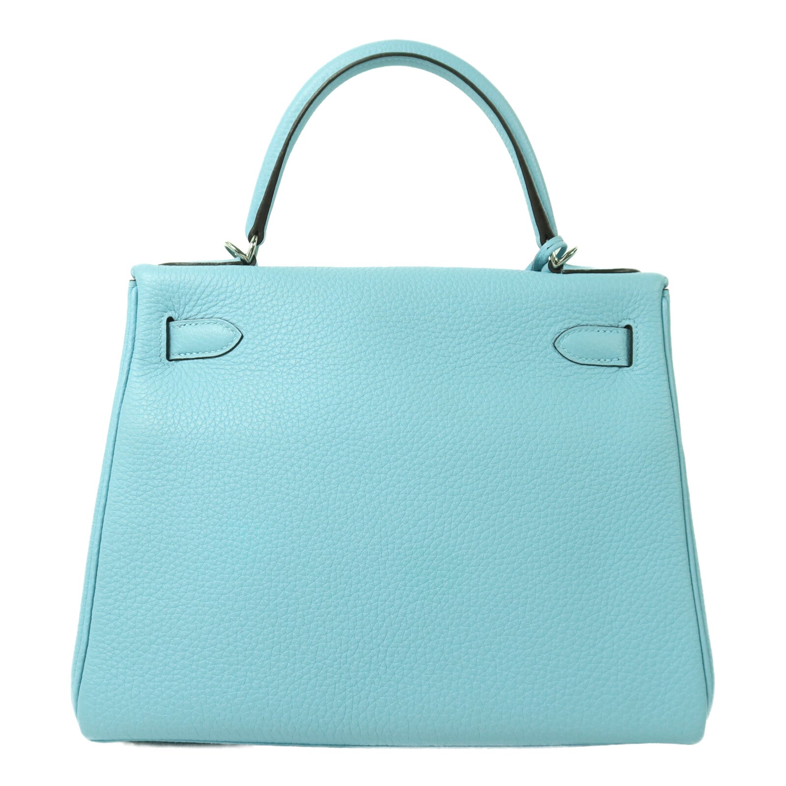 HERMES Togo皮革Kelly 28銀扣手挽肩背兩用袋Bleu Atoll