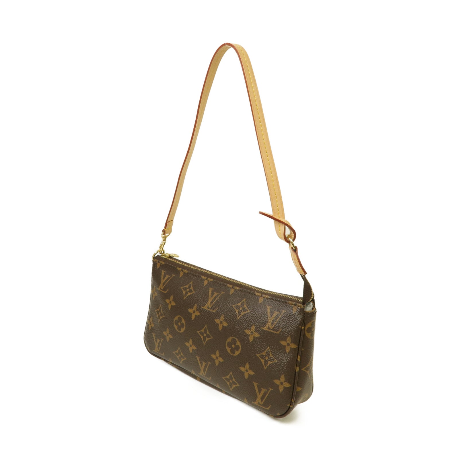 LOUIS VUITTON Monogram Pochette Accessoires金扣肩背袋棕色