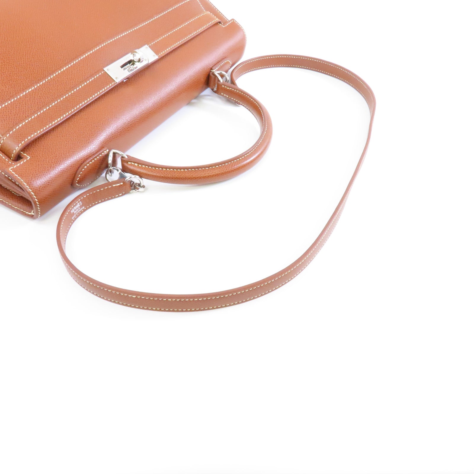 HERMES 【Hermes Fair】Ardennes皮革Kelly 35銀扣手挽肩背兩用袋Marron/棕色