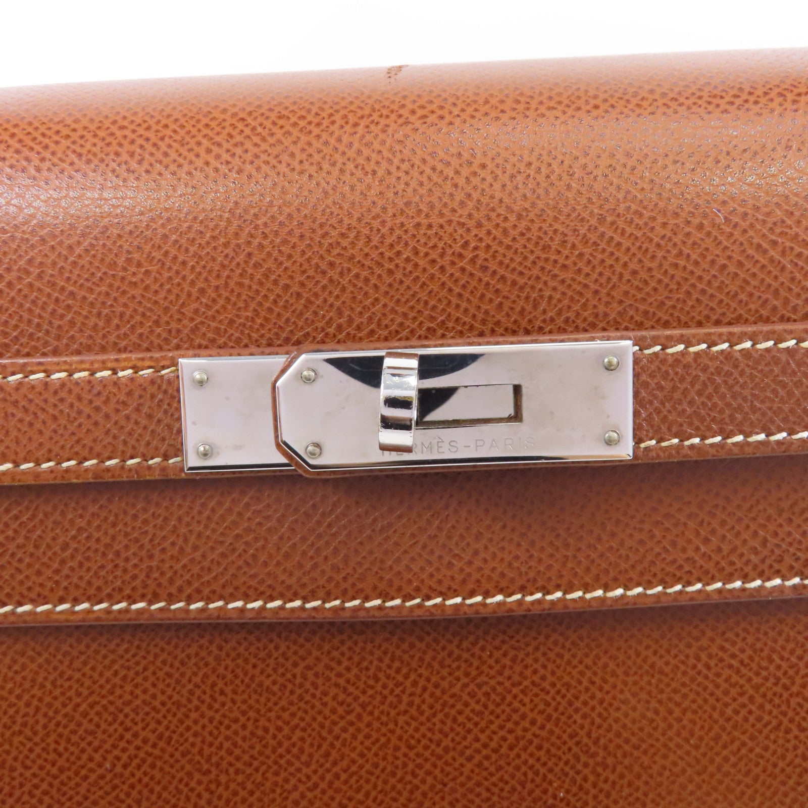 HERMES 【Hermes Fair】Ardennes皮革Kelly 35銀扣手挽肩背兩用袋Marron/棕色