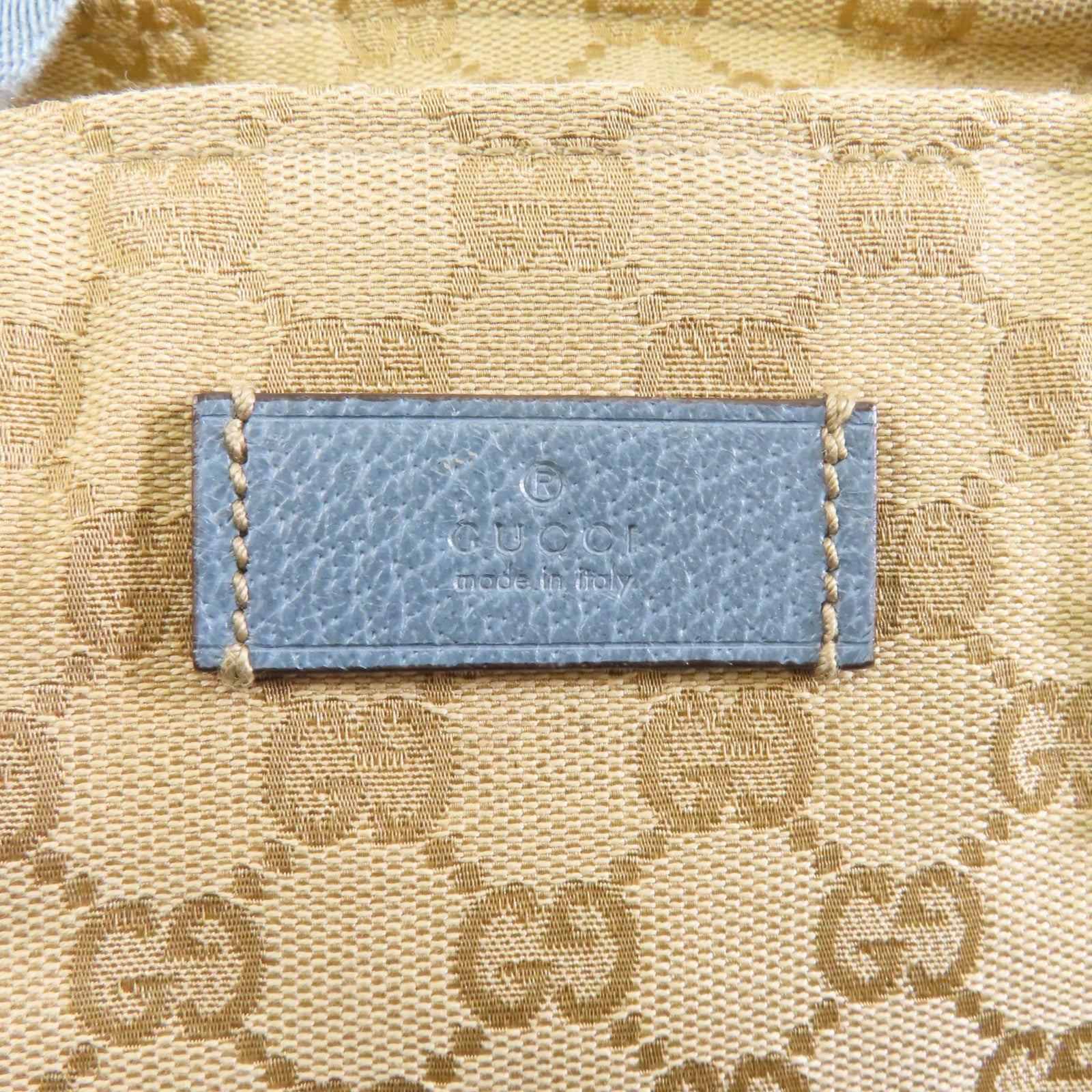 GUCCI 帆布Tote Bag銀扣手挽袋米色/淺藍色