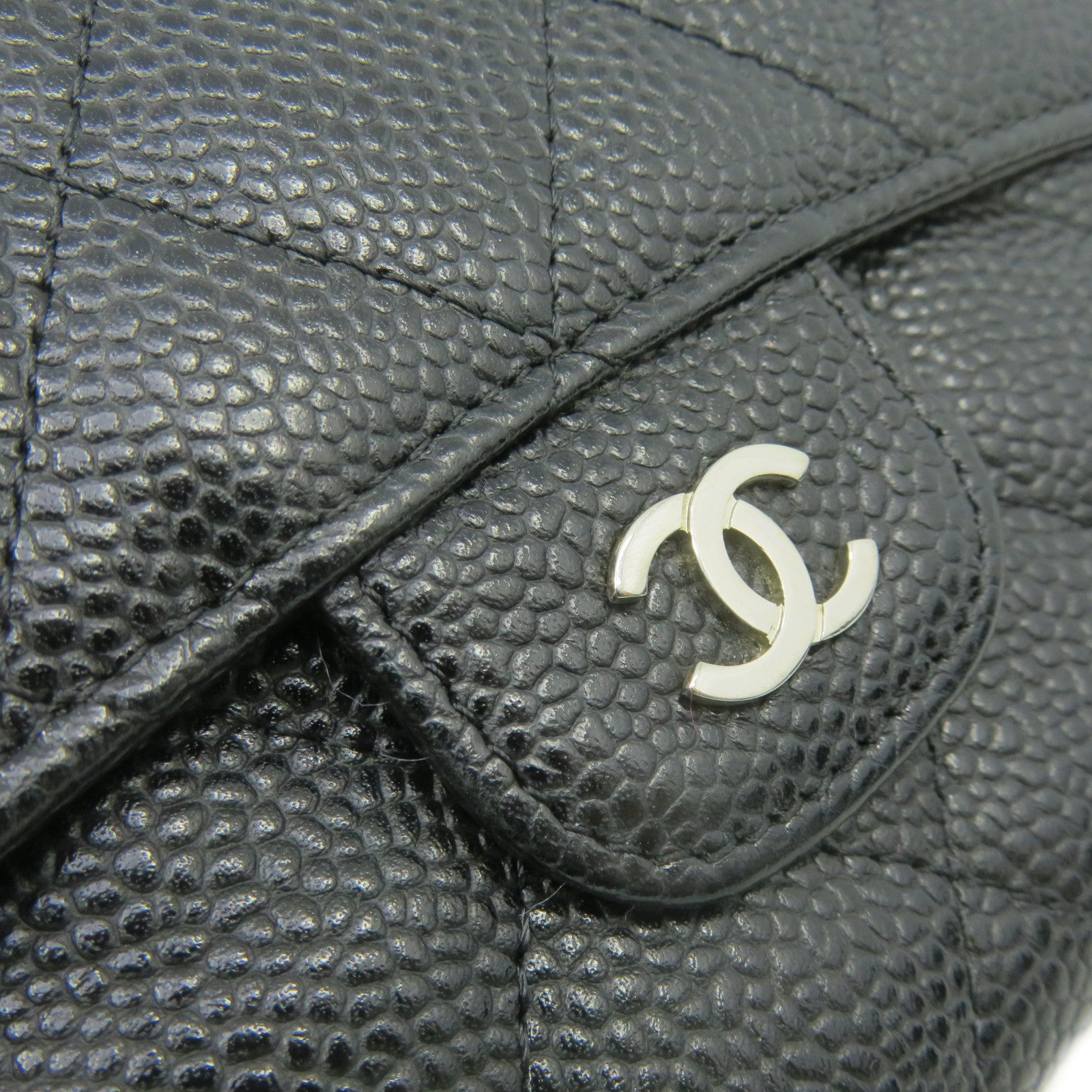 CHANEL 菱格Caviar皮革W Snap Long Wallet金扣长钱包黑色