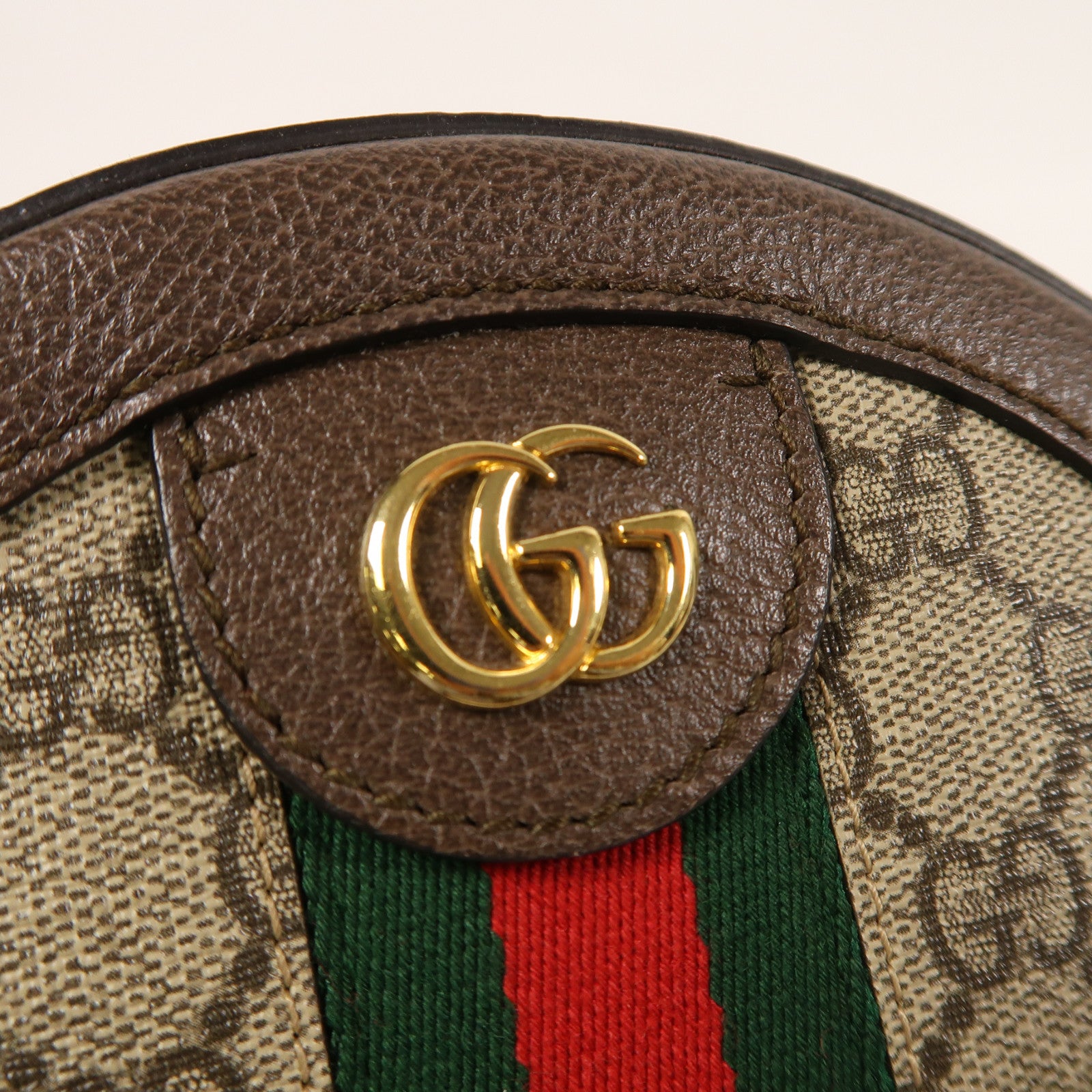 GUCCI 塗層帆布Ophidia GG金扣鏈帶肩背袋啡色