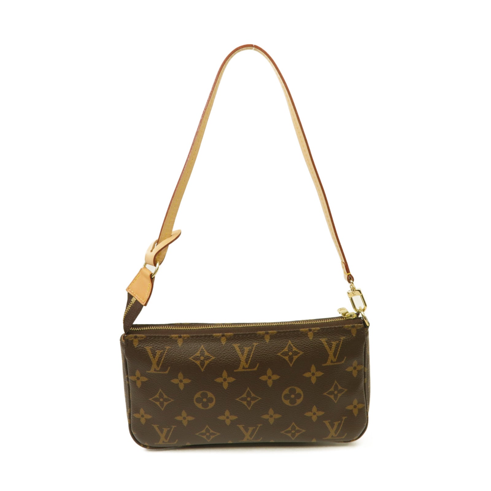 LOUIS VUITTON Monogram Pochette Accessoires金扣肩背袋棕色