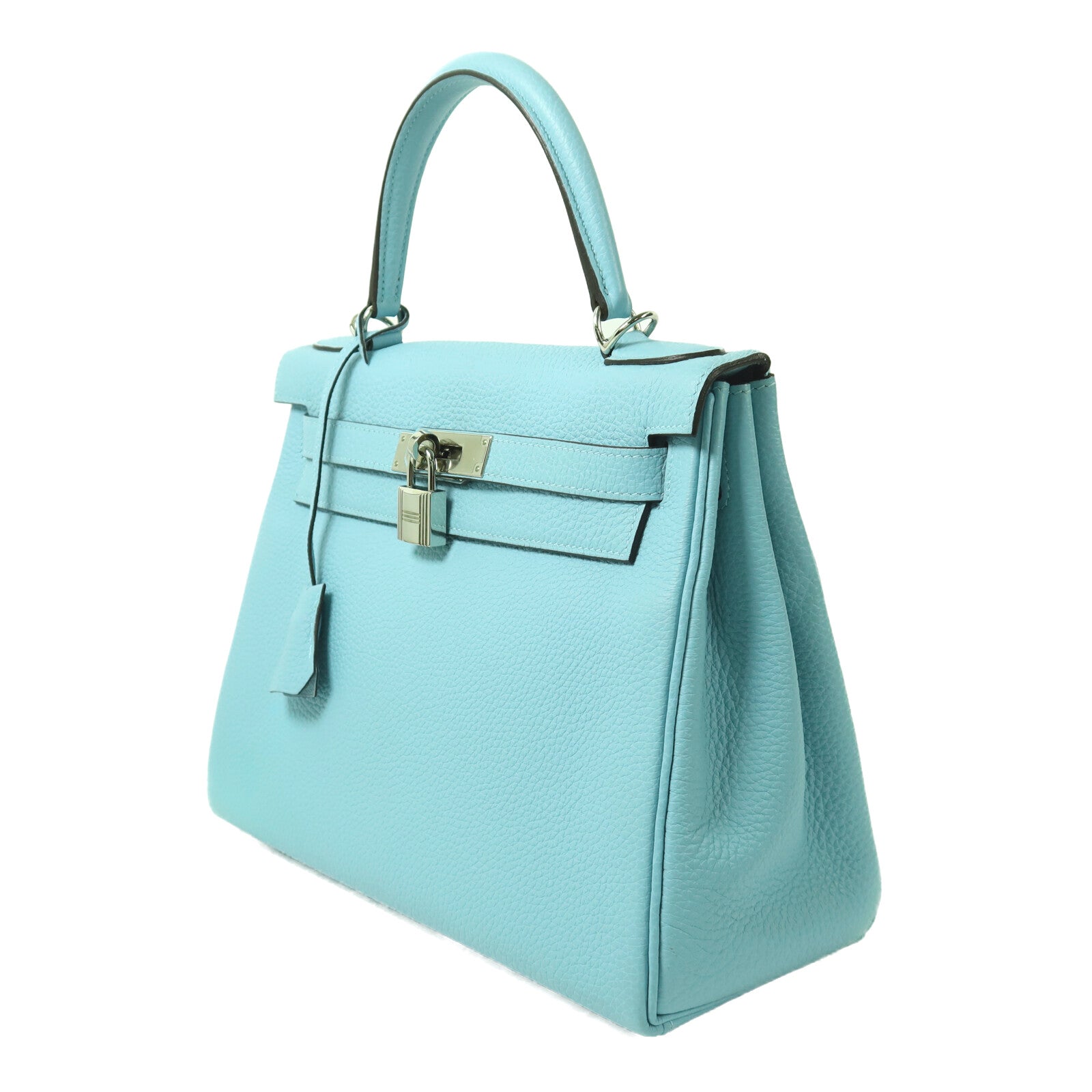 HERMES Togo皮革Kelly 28銀扣手挽肩背兩用袋Bleu Atoll