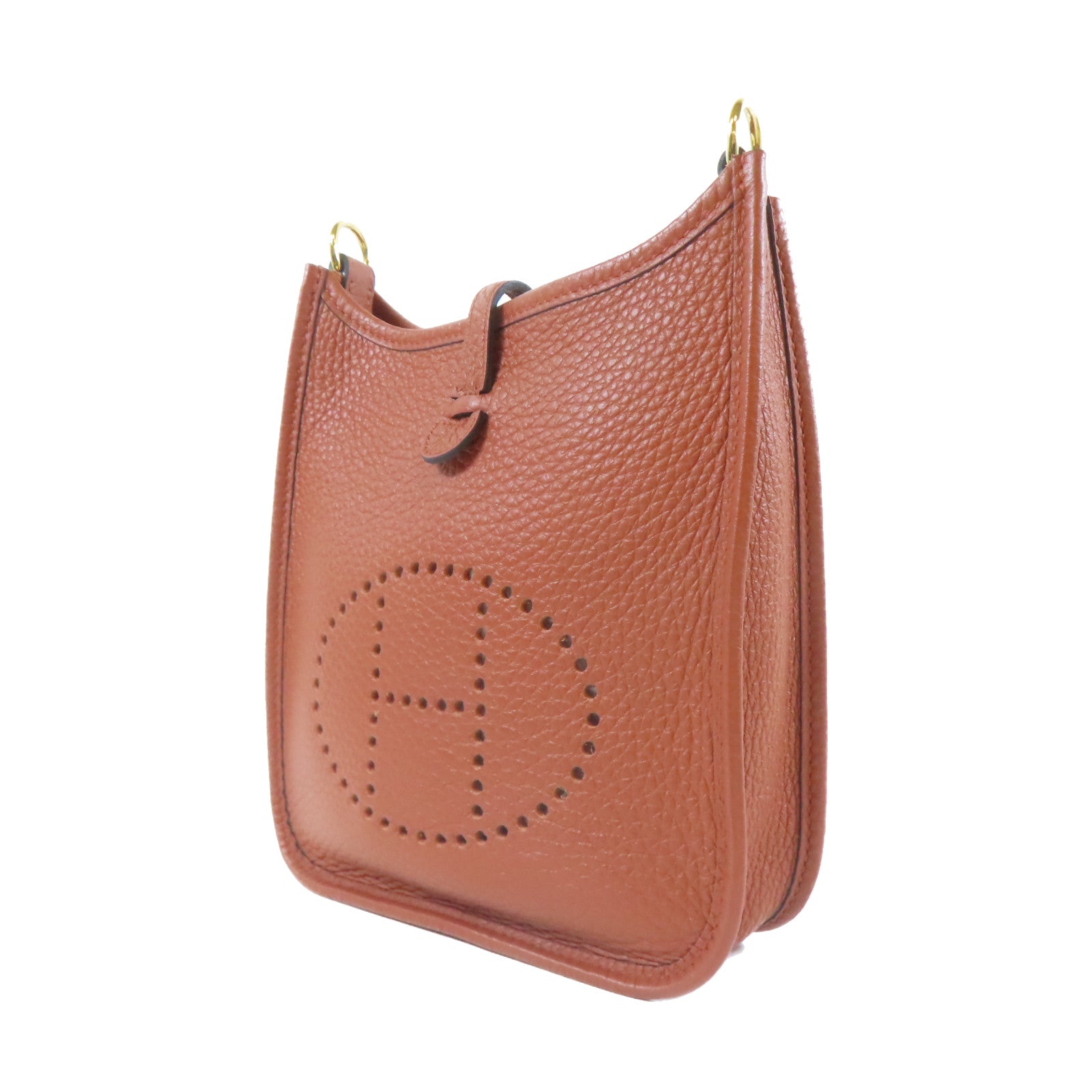 HERMES Clemence皮革Evelyne TPM金扣肩背袋駝色偏紅色