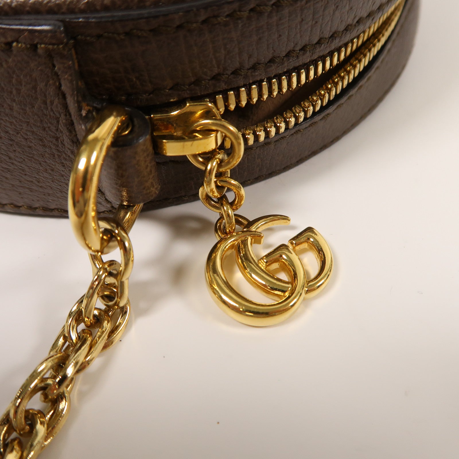 GUCCI 塗層帆布Ophidia GG金扣鏈帶肩背袋啡色