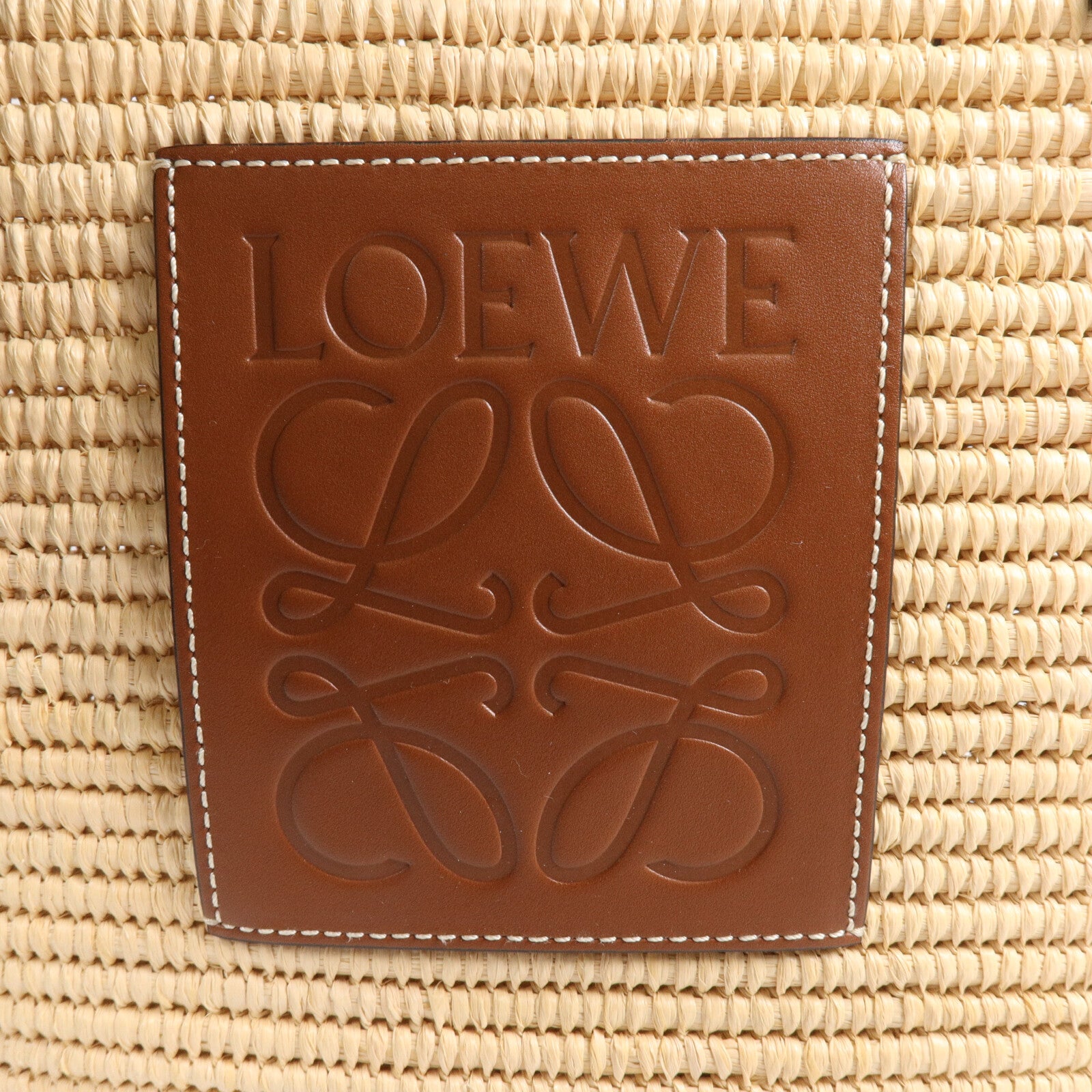 LOEWE 酒椰/皮革Raffia Small Square Basket肩背袋