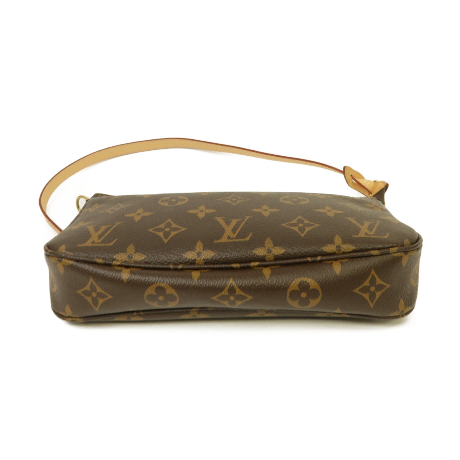 LOUIS VUITTON Monogram Pochette Accessoires金扣肩背袋棕色