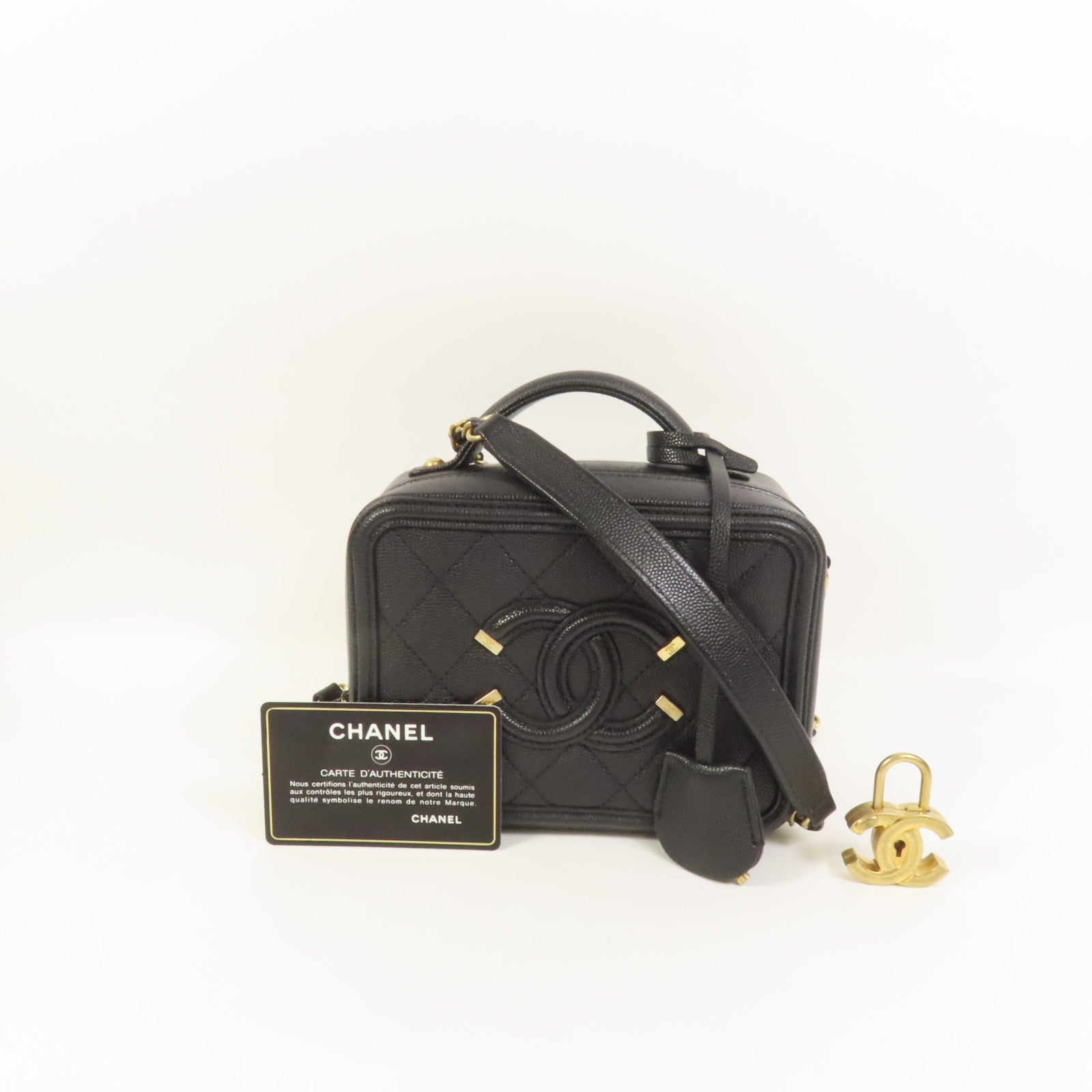 CHANEL 牛皮皮革Filigree Vanity Case手挽肩背兩用袋