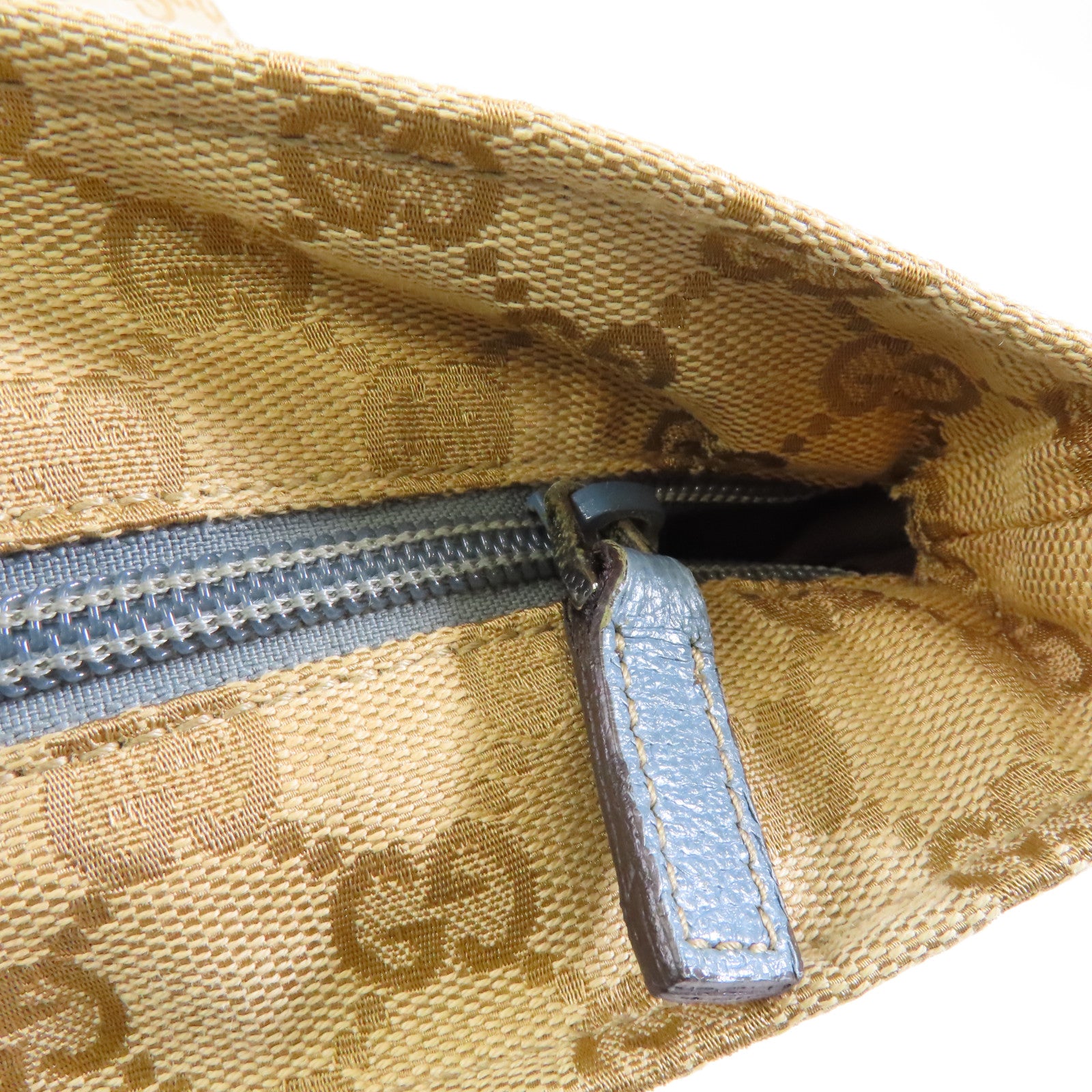 GUCCI 帆布Tote Bag銀扣手挽袋米色/淺藍色