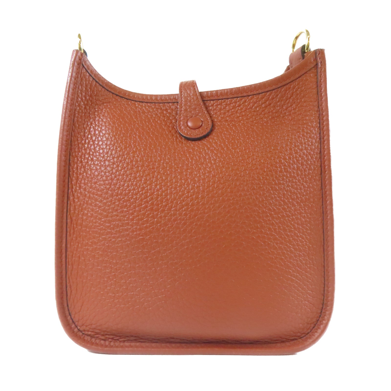 HERMES Clemence皮革Evelyne TPM金扣肩背袋駝色偏紅色