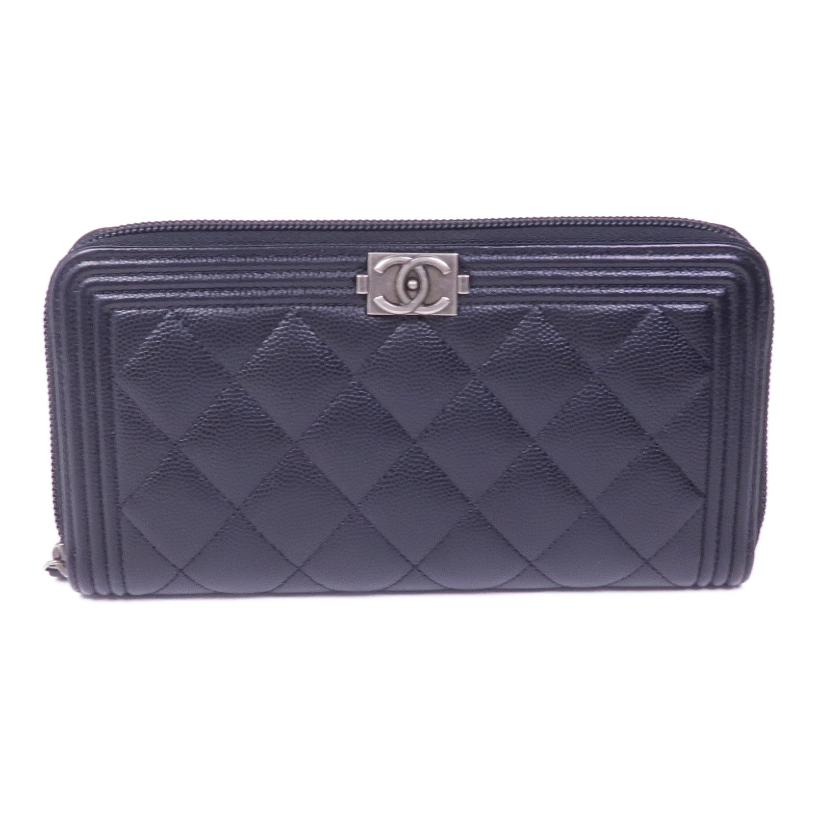 CHANEL 牛皮皮革Boy Long Wallet銀扣長錢包