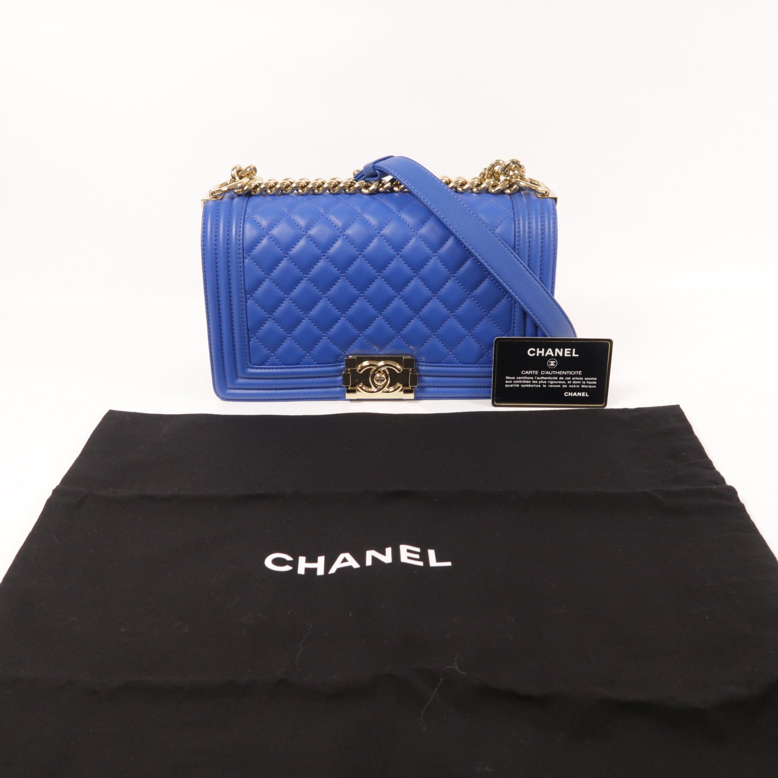 CHANEL 羊皮皮革Boy 25金扣鏈帶肩背袋