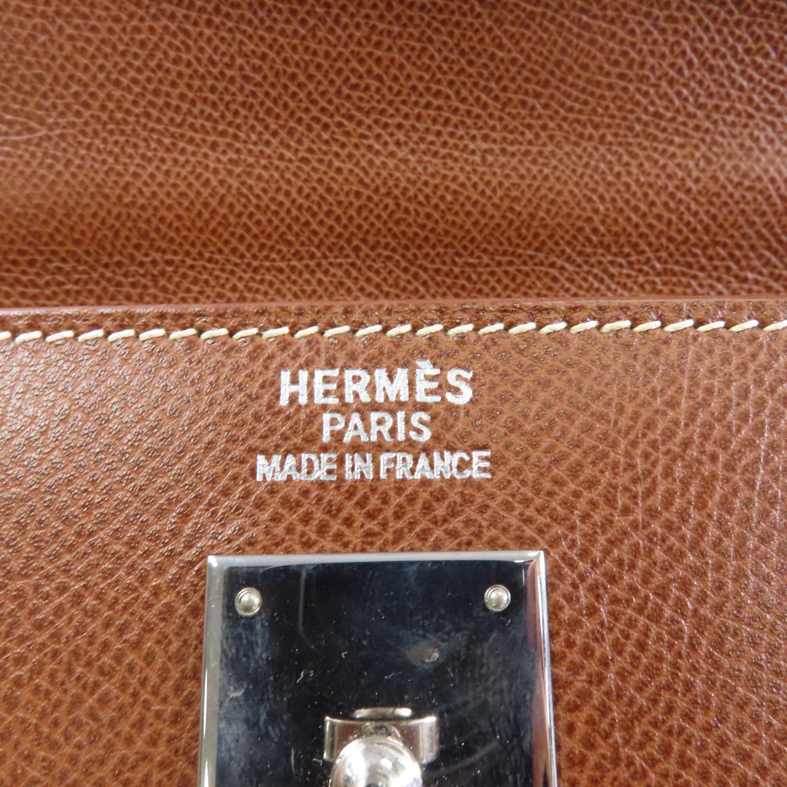 HERMES 【Hermes Fair】Ardennes皮革Kelly 35銀扣手挽肩背兩用袋Marron/棕色