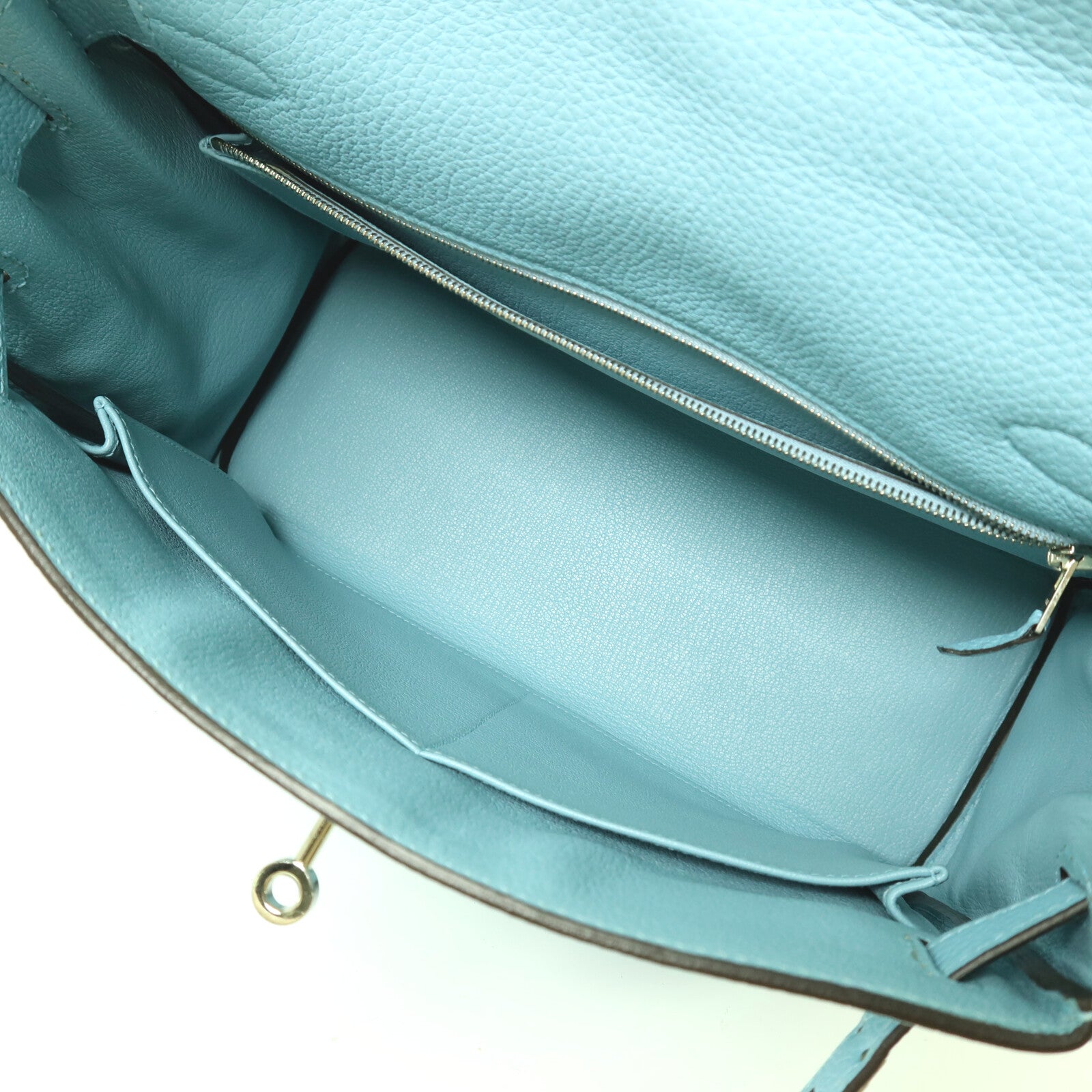 HERMES Togo皮革Kelly 28銀扣手挽肩背兩用袋Bleu Atoll