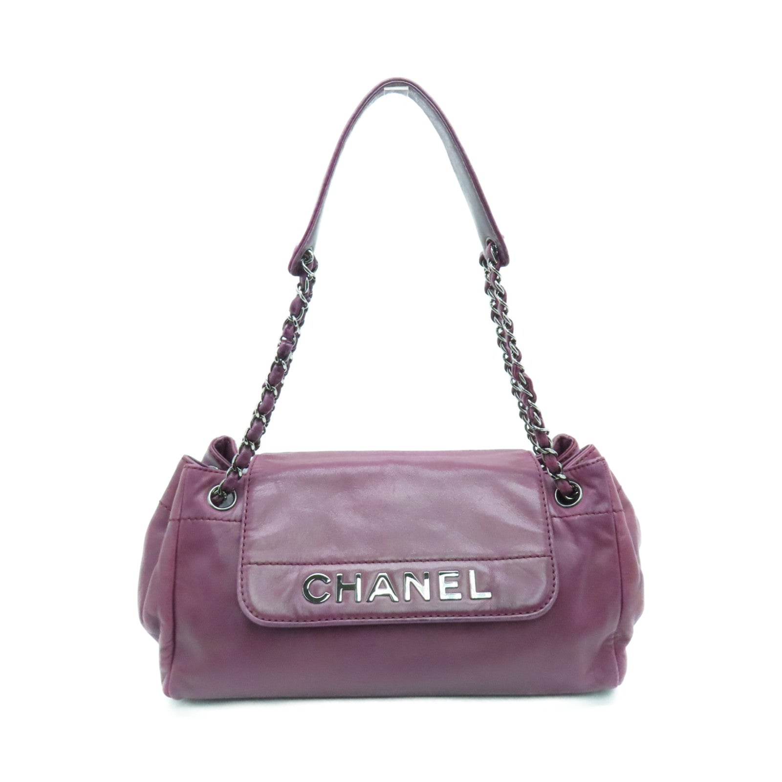 CHANEL sheepskin leather Shoulder Bag silver buckle chain shoulder bag purple