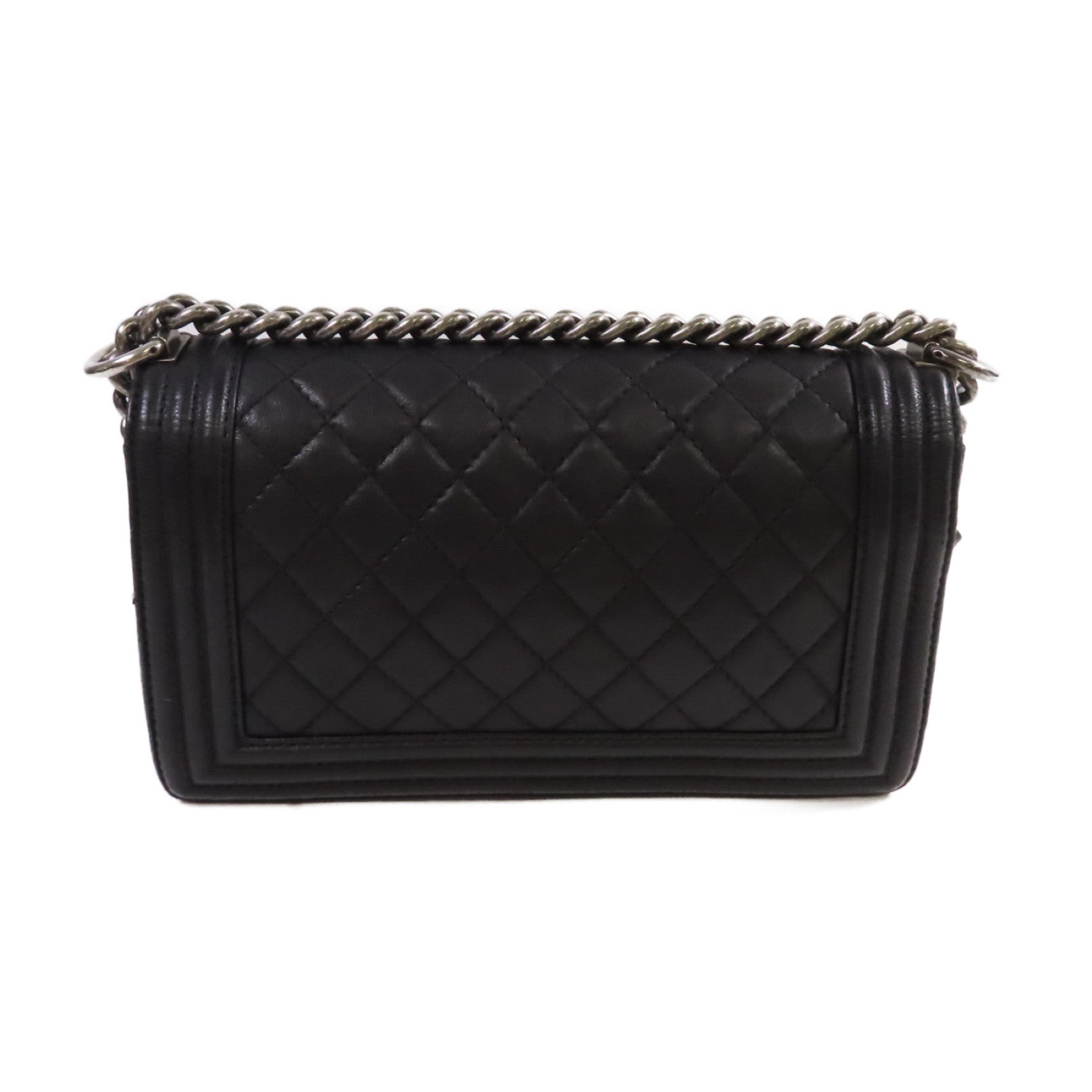 CHANEL 【激減優惠】菱格牛皮皮革Le Boy 25 Chain Shoulder Bag銀扣鏈帶肩背袋黑色