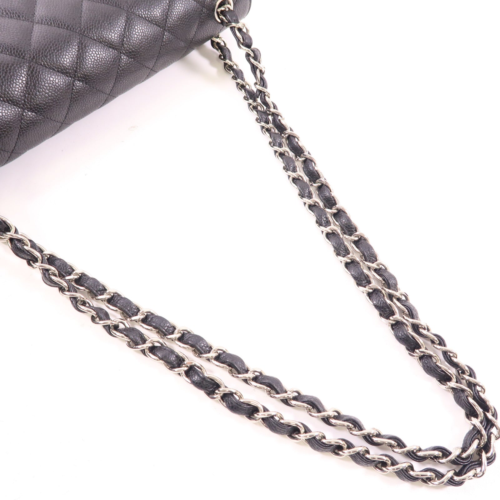 CHANEL 牛皮皮革Large Classic銀扣鏈帶肩背袋