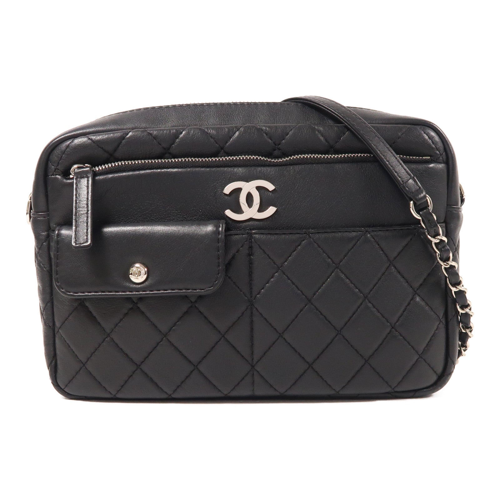 CHANEL 羊皮皮革Chain Shoulder銀扣鏈帶肩背袋