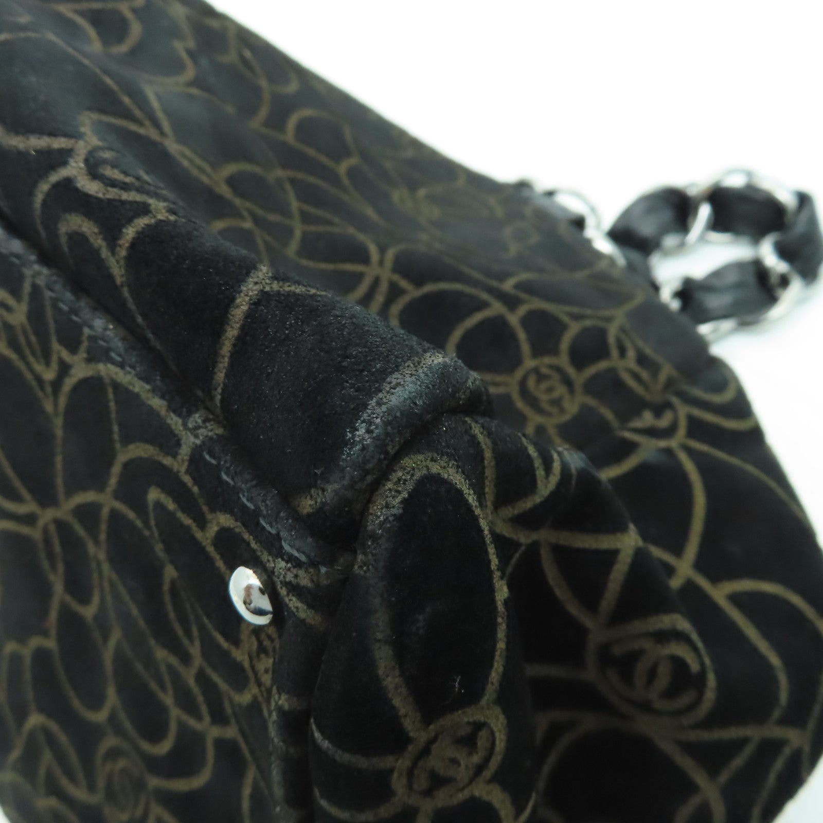 CHANEL 【清倉大減價】麂皮皮革Chain Shoulder銀扣鏈帶肩背袋黑色