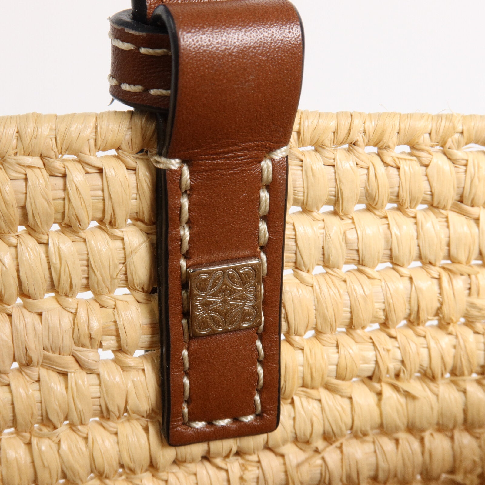 LOEWE 酒椰/皮革Raffia Small Square Basket肩背袋