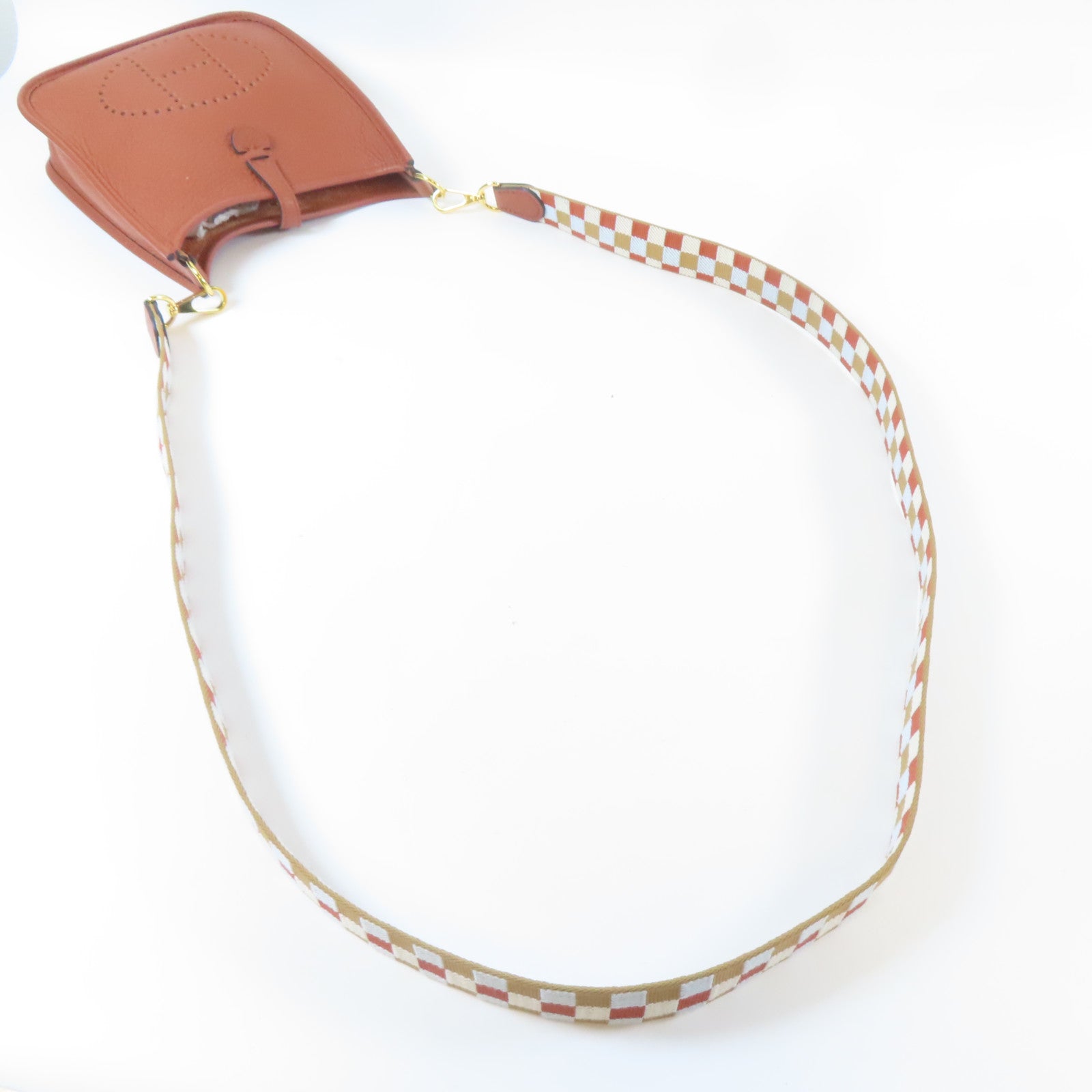 HERMES Clemence皮革Evelyne TPM金扣肩背袋駝色偏紅色