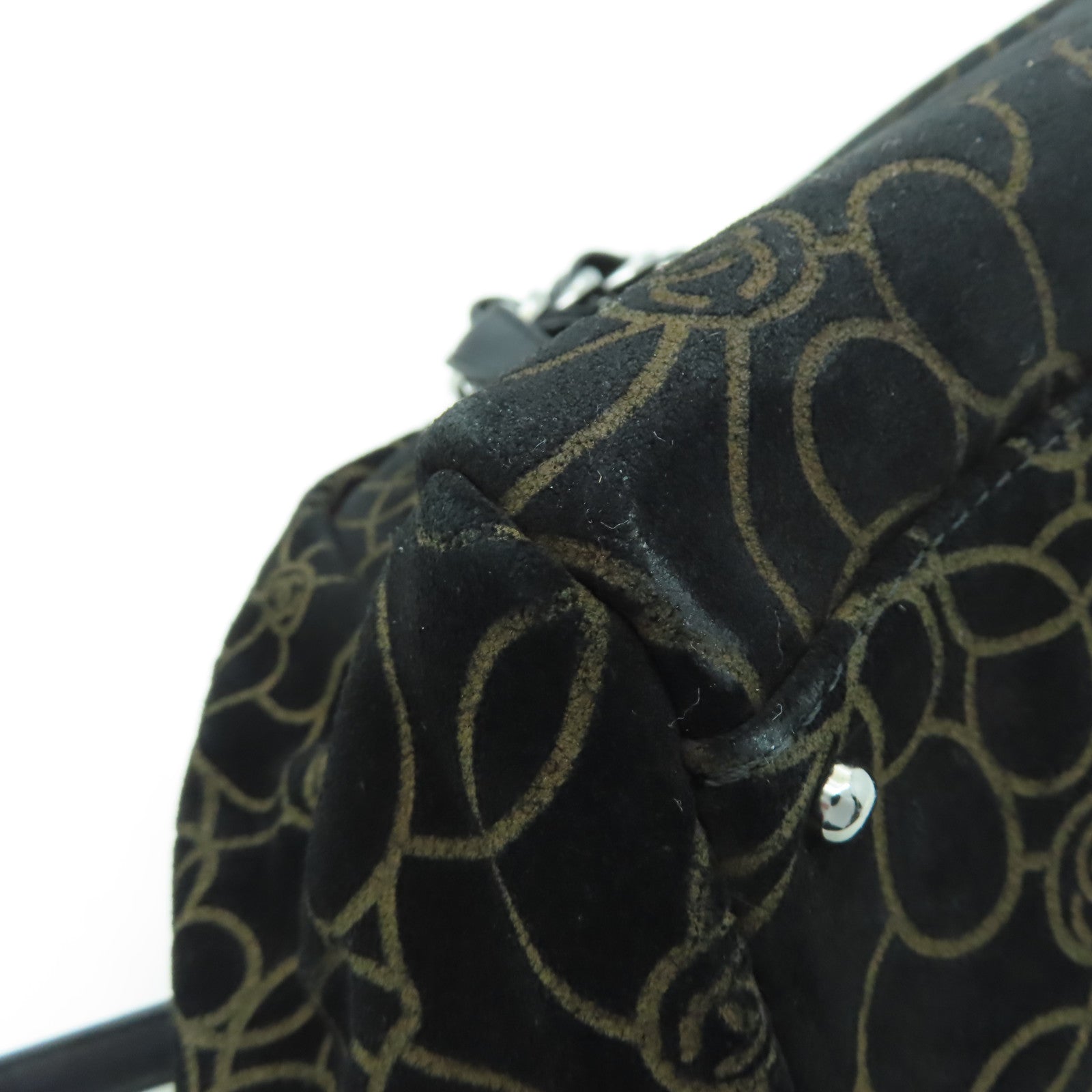 CHANEL 【清倉大減價】麂皮皮革Chain Shoulder銀扣鏈帶肩背袋黑色