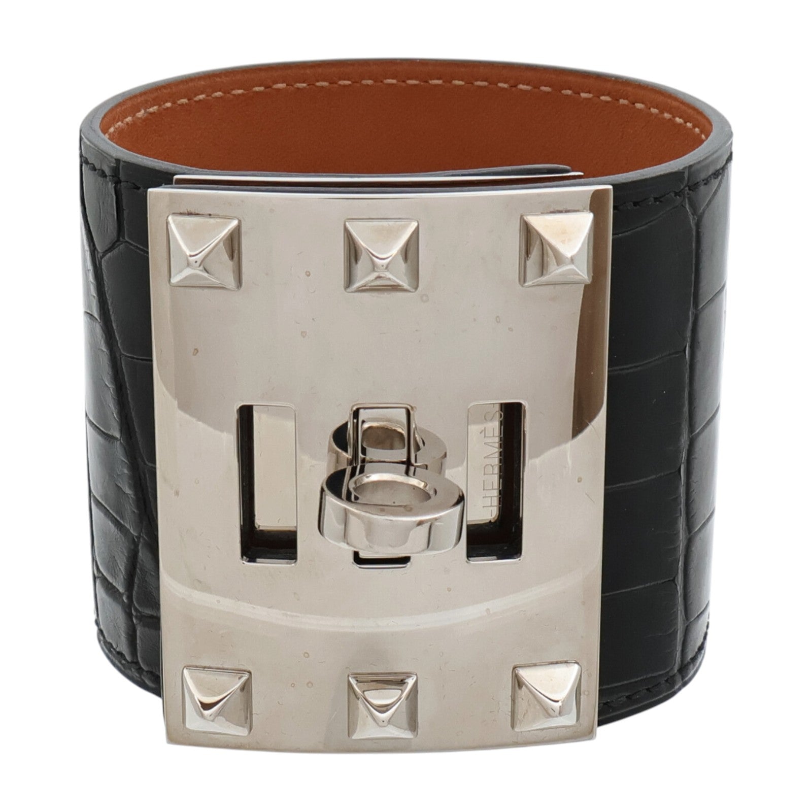 HERMES 鱷魚皮革Kelly Dog Extreme Bracelet手鐲Noir