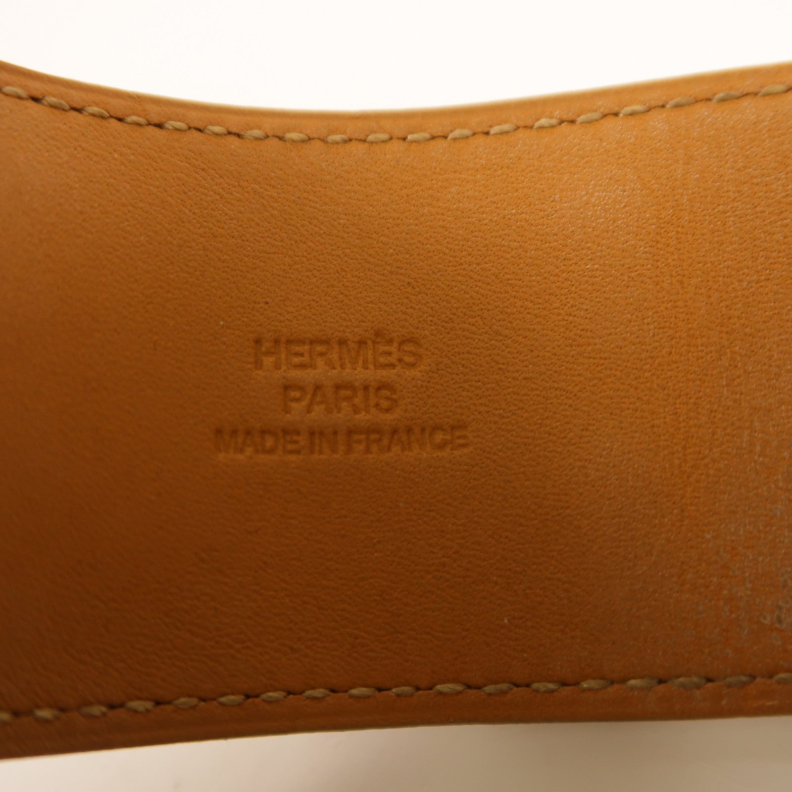 HERMES Barenia皮革Collier De Chien銀扣手鐲34 Fauve