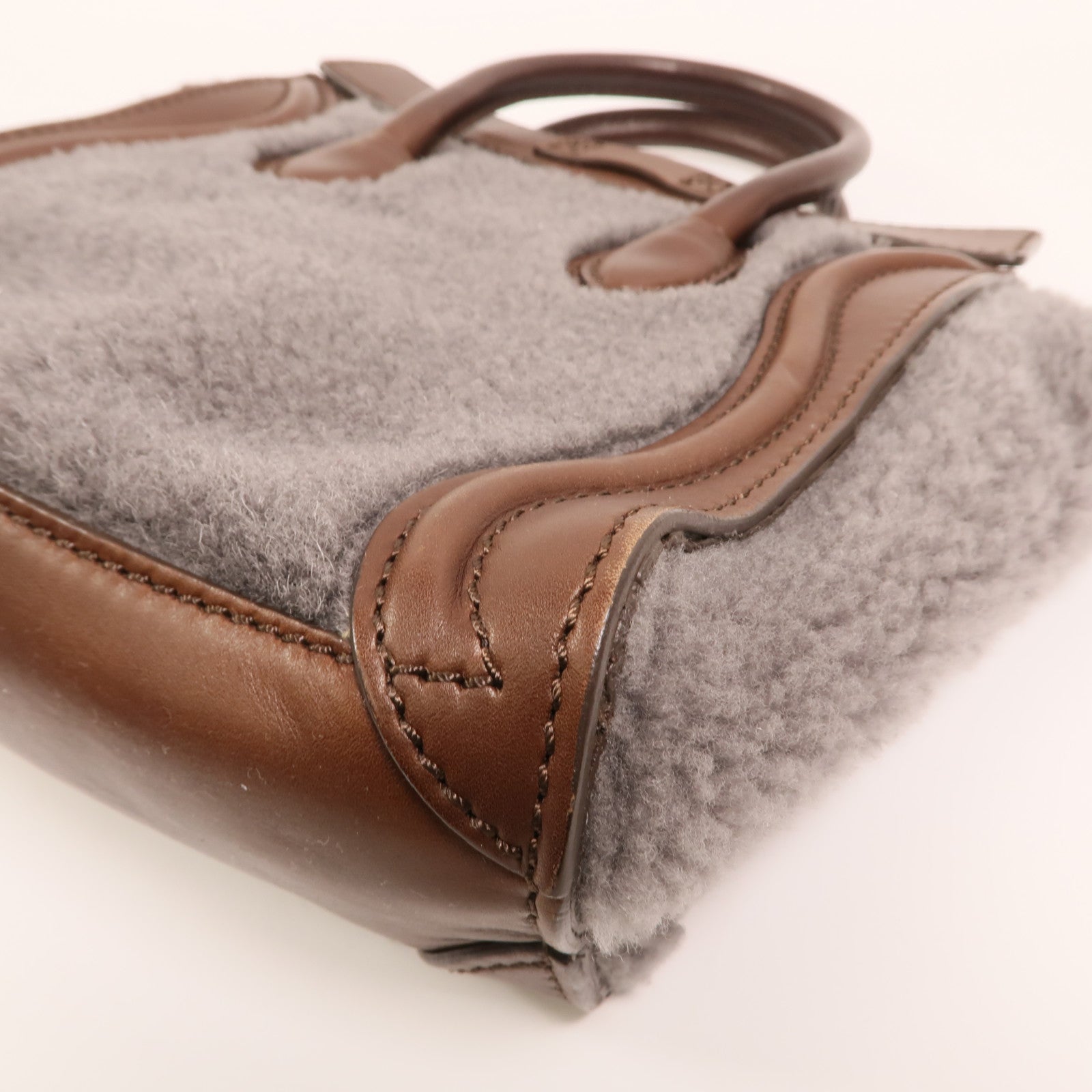 CELINE 羊毛/牛皮皮革Nano Luggage金扣手挽肩背兩用袋