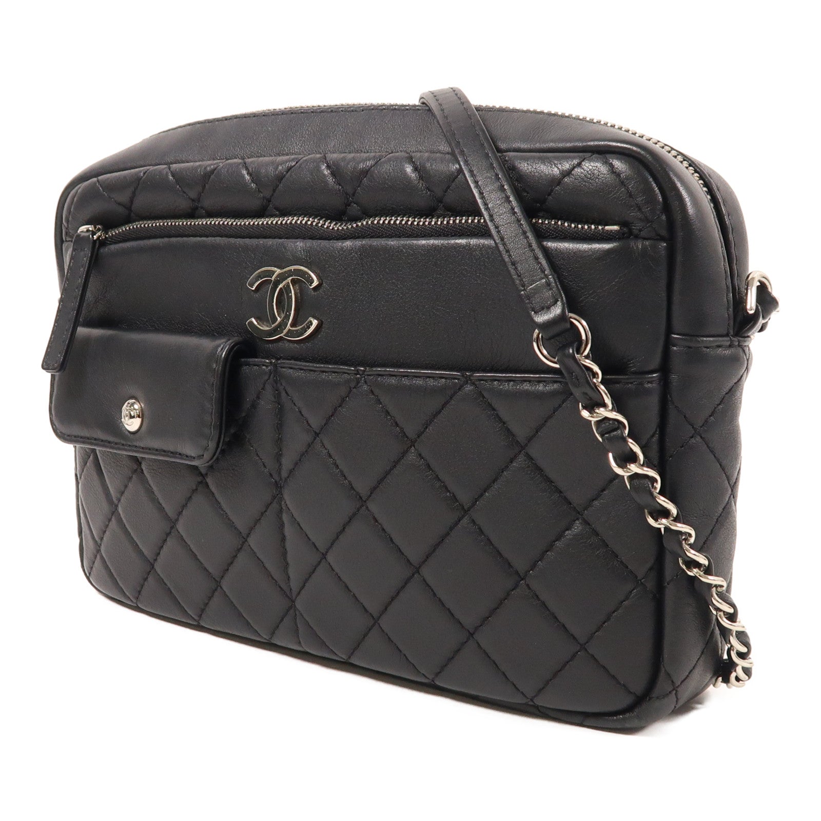 CHANEL 羊皮皮革Chain Shoulder銀扣鏈帶肩背袋