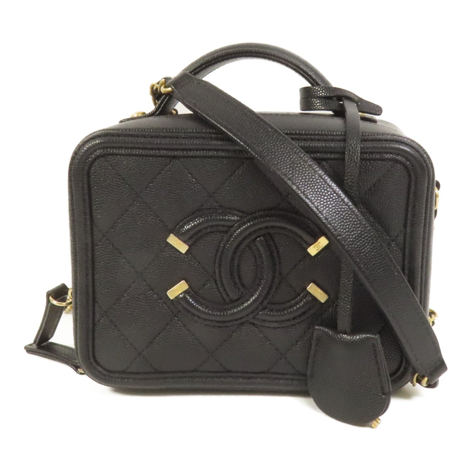 CHANEL 牛皮皮革Filigree Vanity Case手挽肩背兩用袋