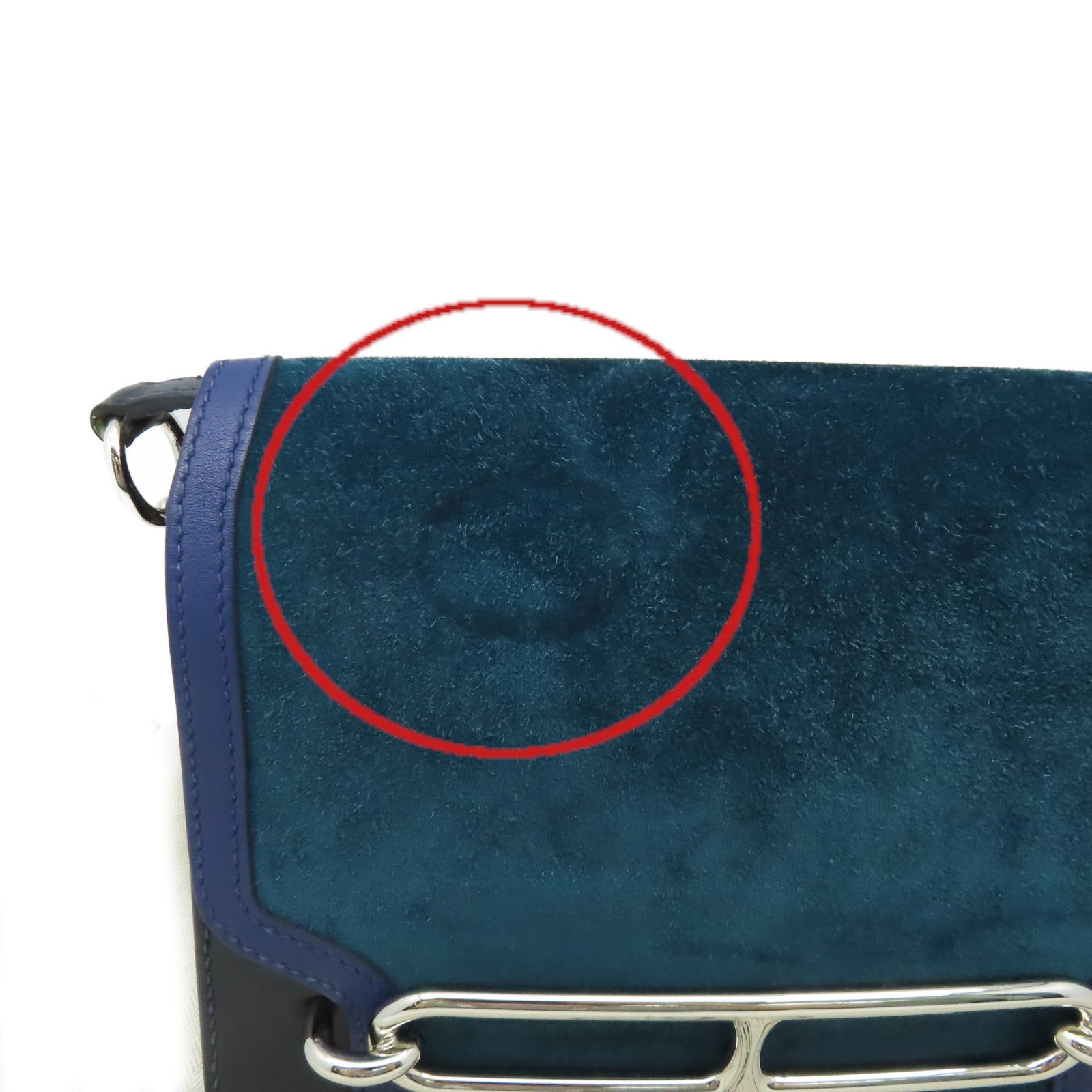 HERMES 麂皮皮革/Swift皮革Roulis 23 Shoulder Bag銀扣肩背袋Bleu Marine海軍藍