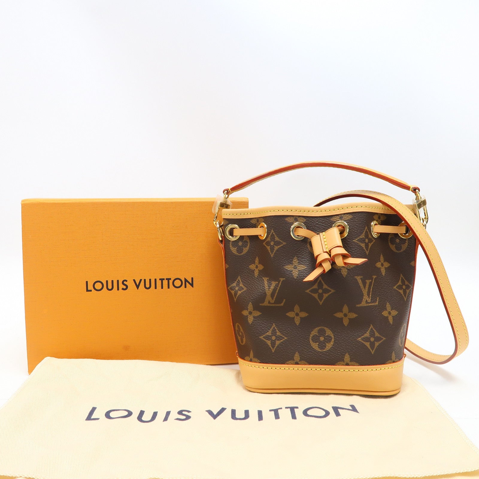 LOUIS VUITTON Monogram Nano Noe金扣手挽肩背兩用袋啡色