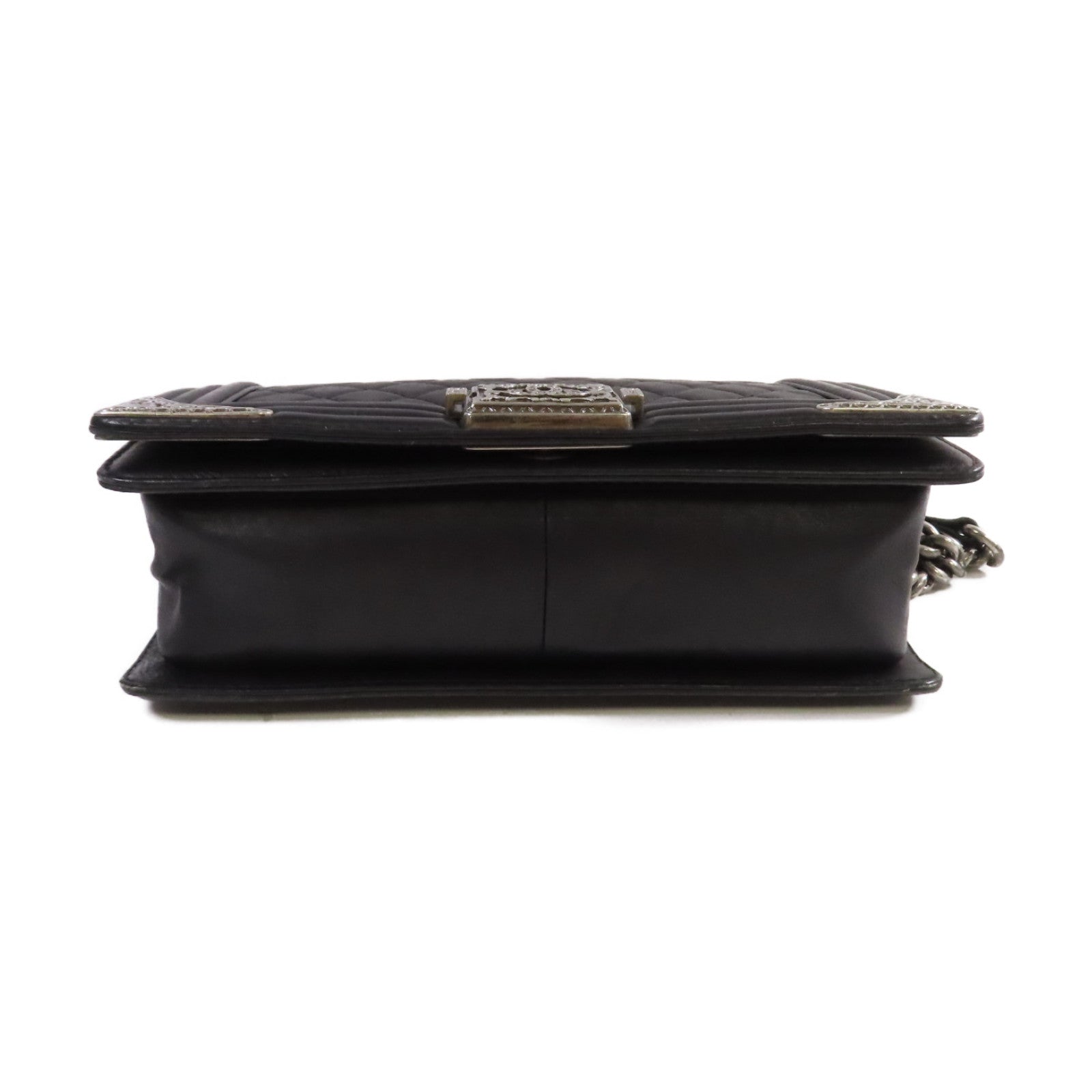 CHANEL 【激減優惠】菱格牛皮皮革Le Boy 25 Chain Shoulder Bag銀扣鏈帶肩背袋黑色