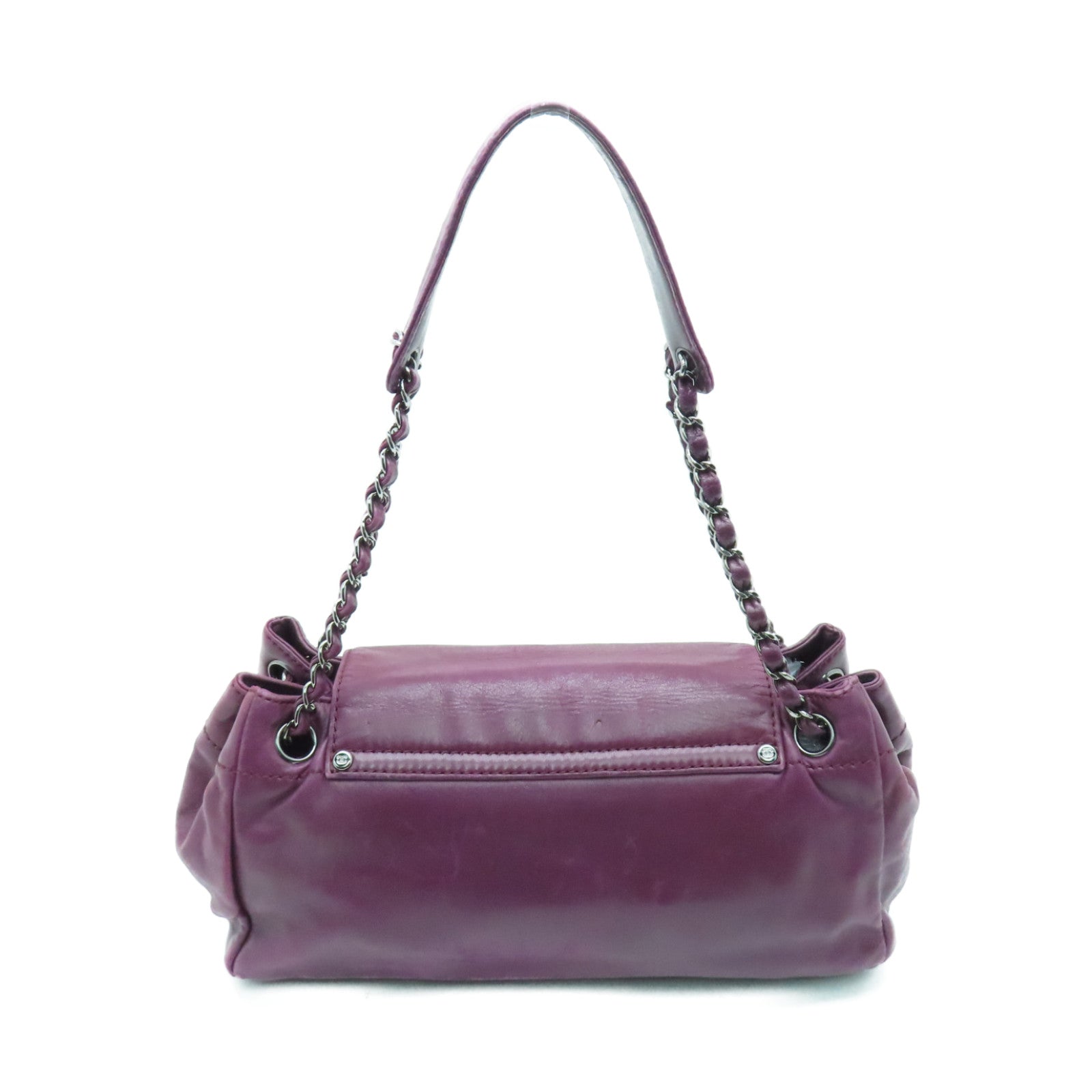 CHANEL sheepskin leather Shoulder Bag silver buckle chain shoulder bag purple
