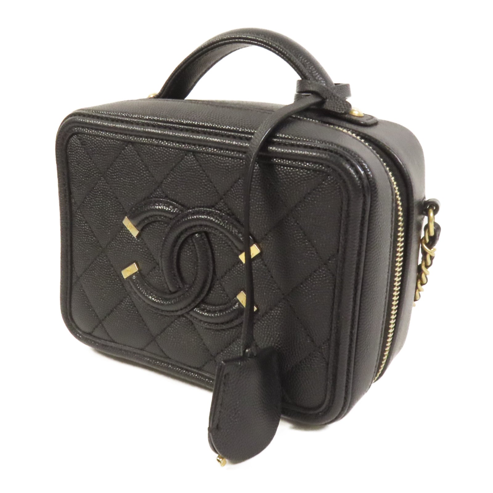 CHANEL 牛皮皮革Filigree Vanity Case手挽肩背兩用袋