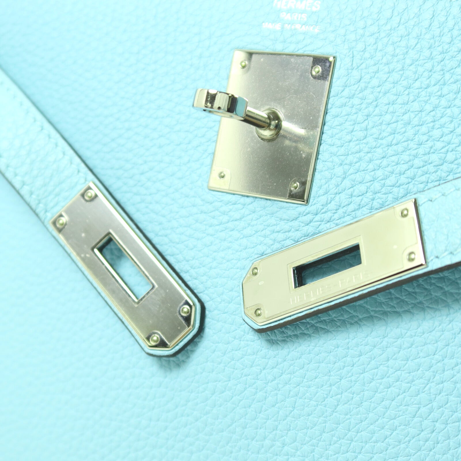 HERMES Togo皮革Kelly 28銀扣手挽肩背兩用袋Bleu Atoll