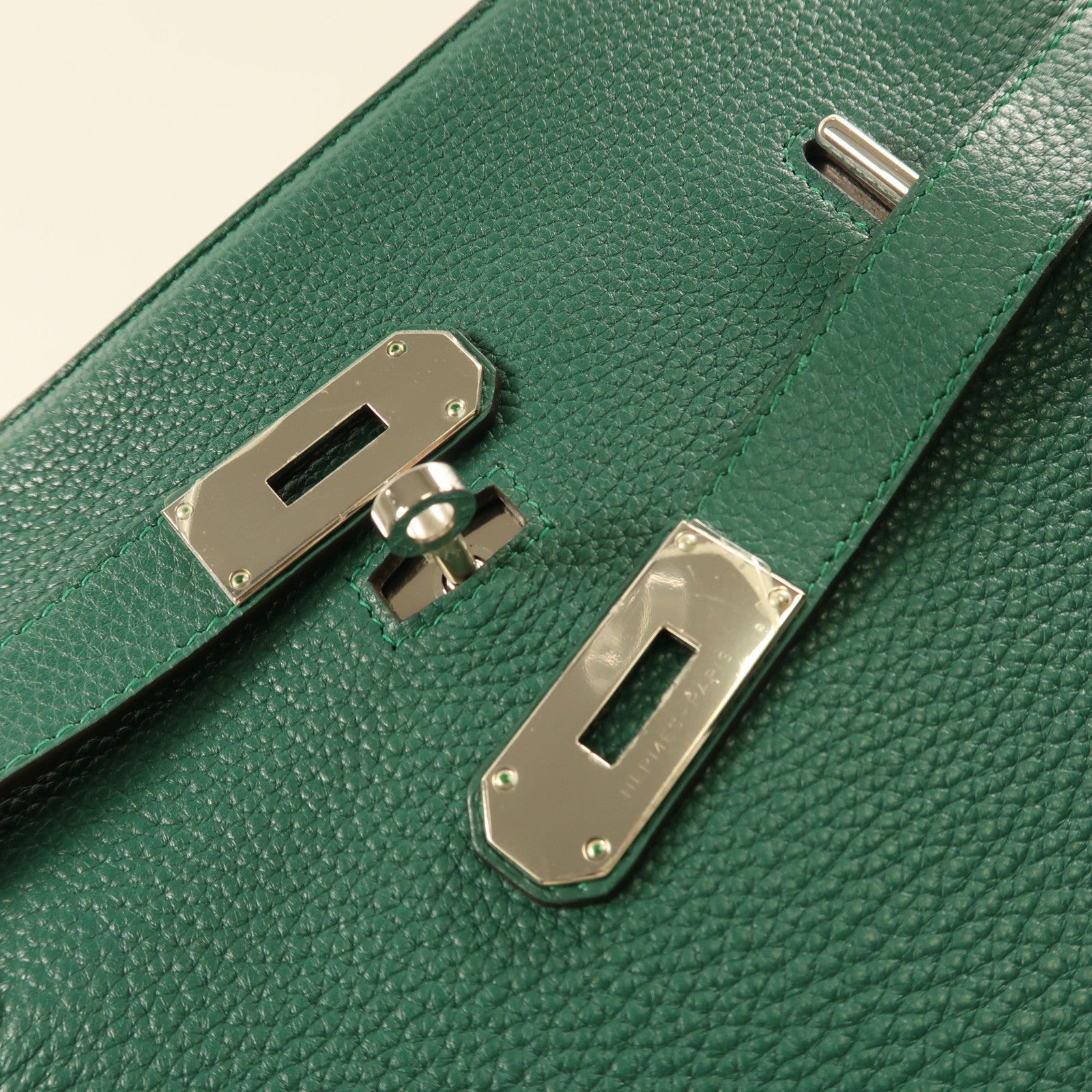 HERMES Togo皮革Jypsiere 34銀扣肩背袋Malachite孔雀綠