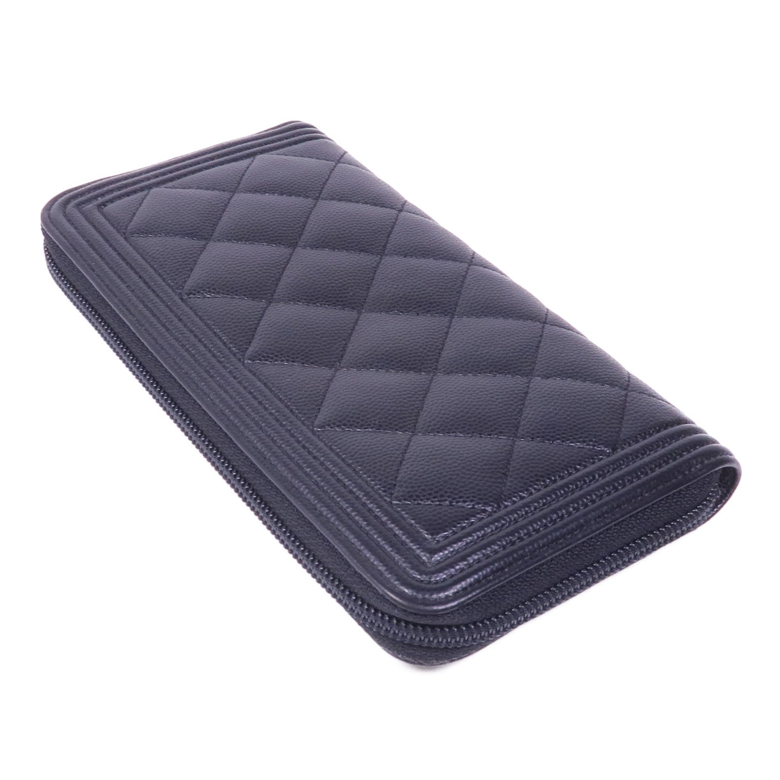 CHANEL 牛皮皮革Boy Long Wallet銀扣長錢包