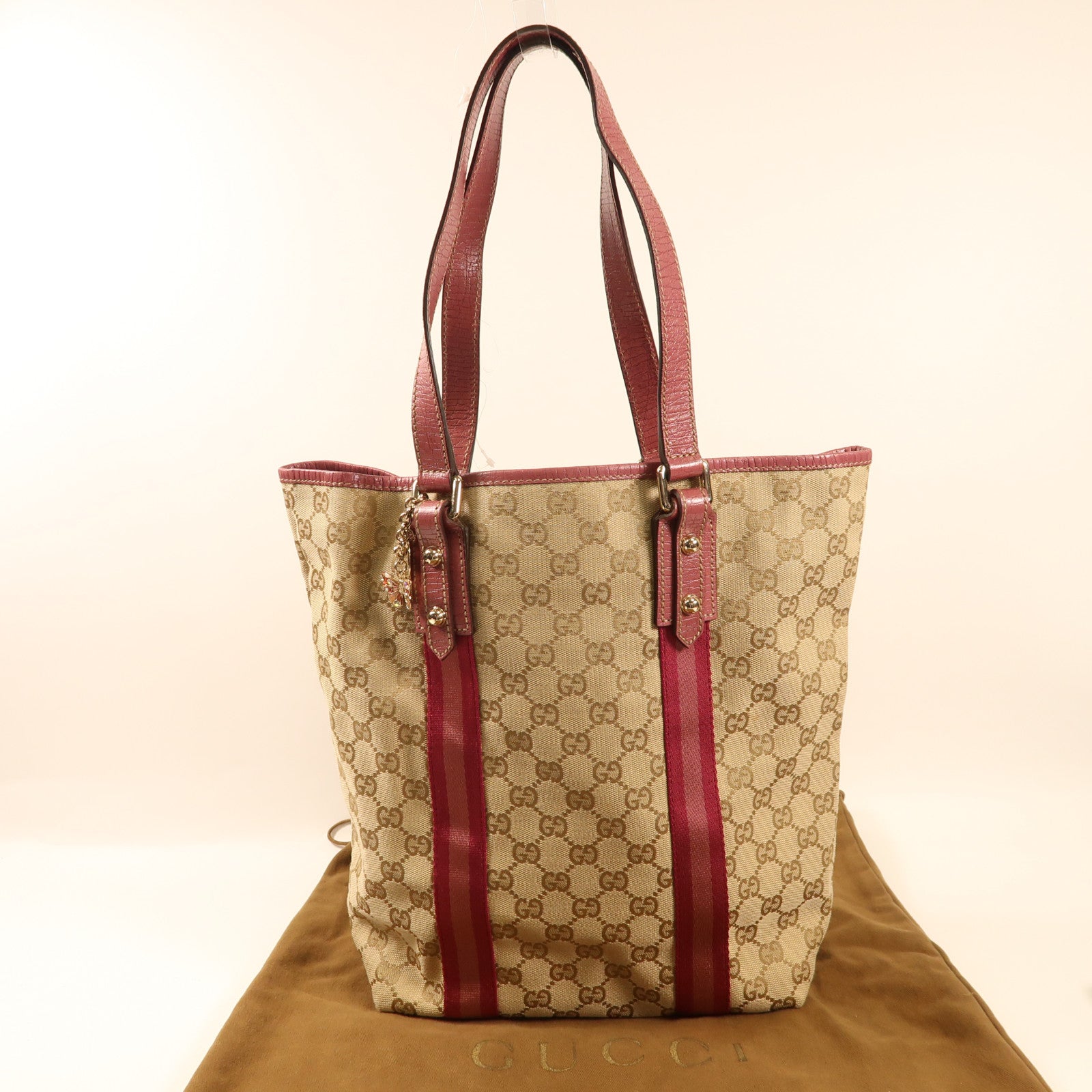 GUCCI 帆布Shoulder Tote金扣手挽袋啡色