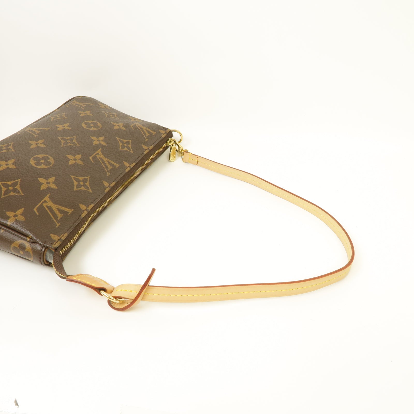 LOUIS VUITTON Monogram Pochette Accessoires金扣肩背袋棕色