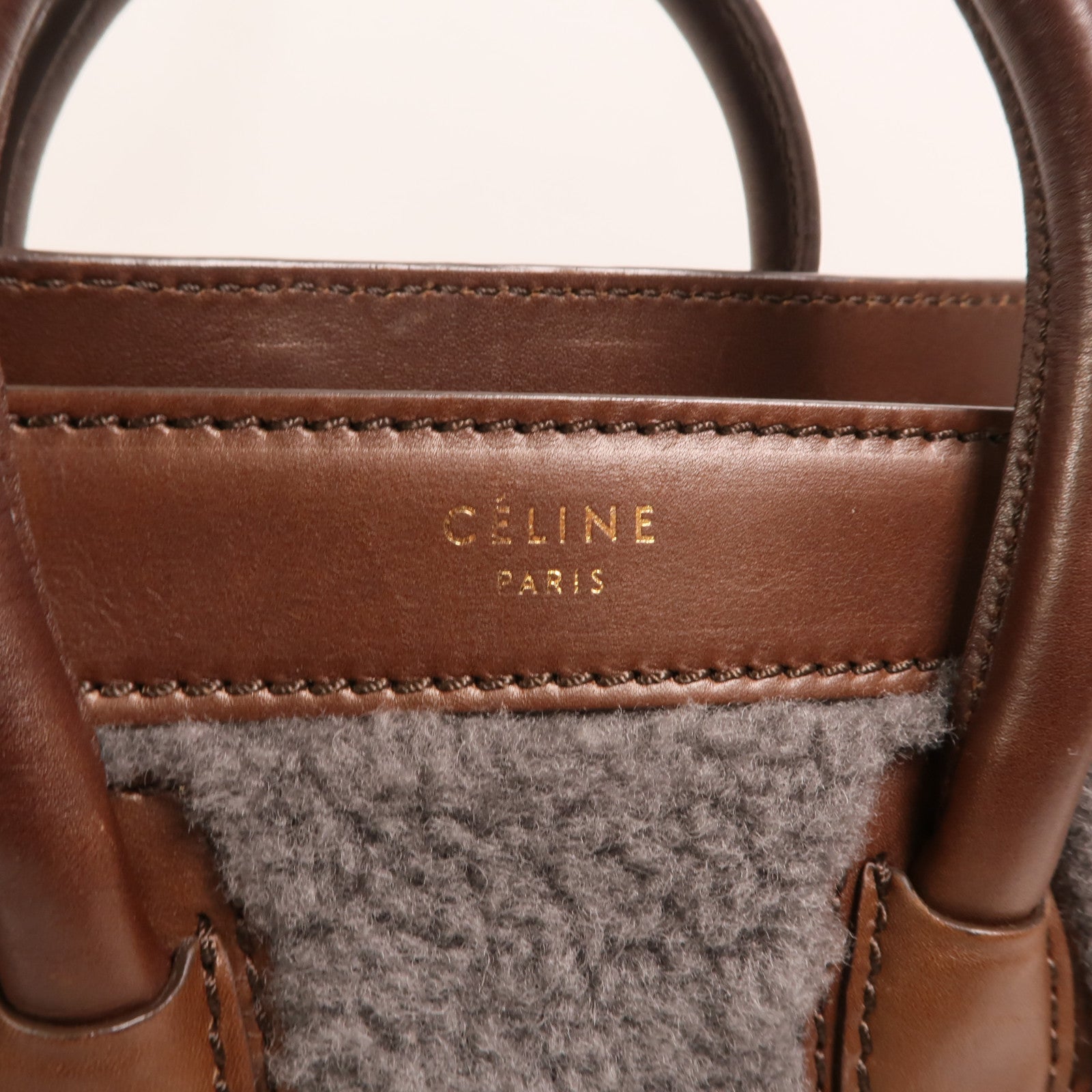 CELINE 羊毛/牛皮皮革Nano Luggage金扣手挽肩背兩用袋