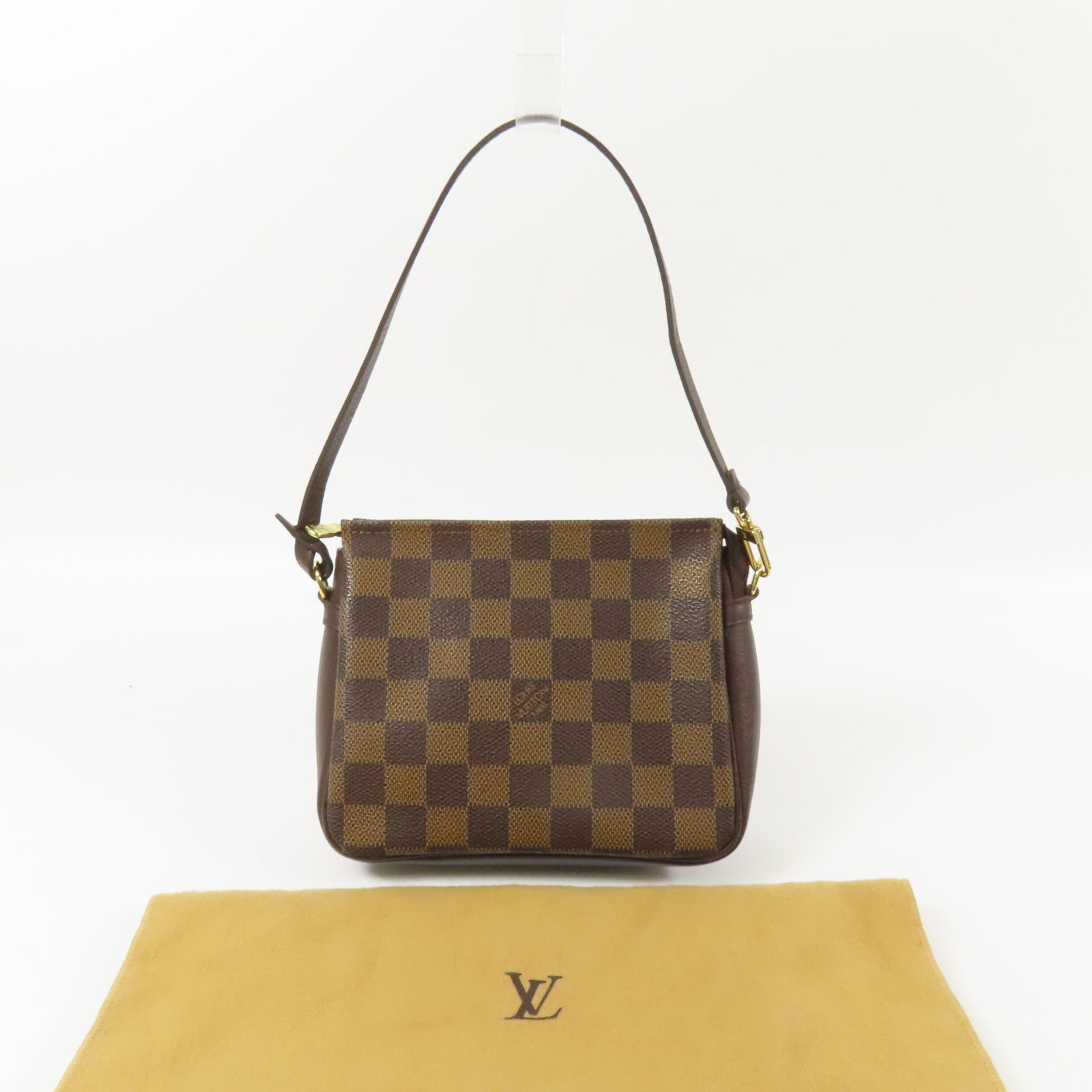 LOUIS VUITTON Damier Trousse Makeup Accessory Pouch金扣手挽袋棕色